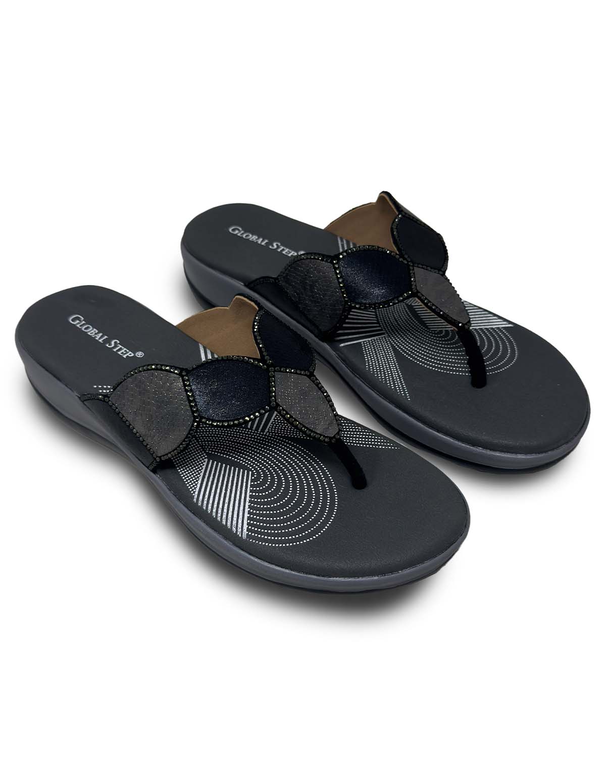 Black Embellished Slides