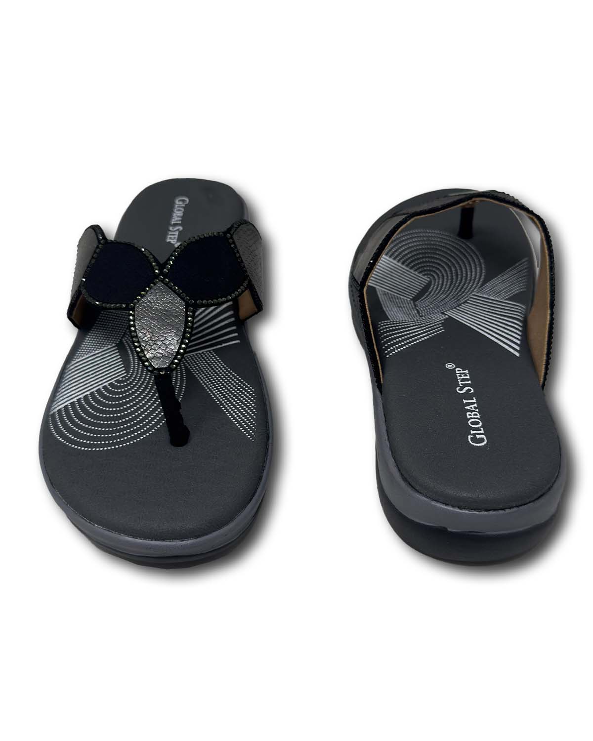 Black Embellished Slides