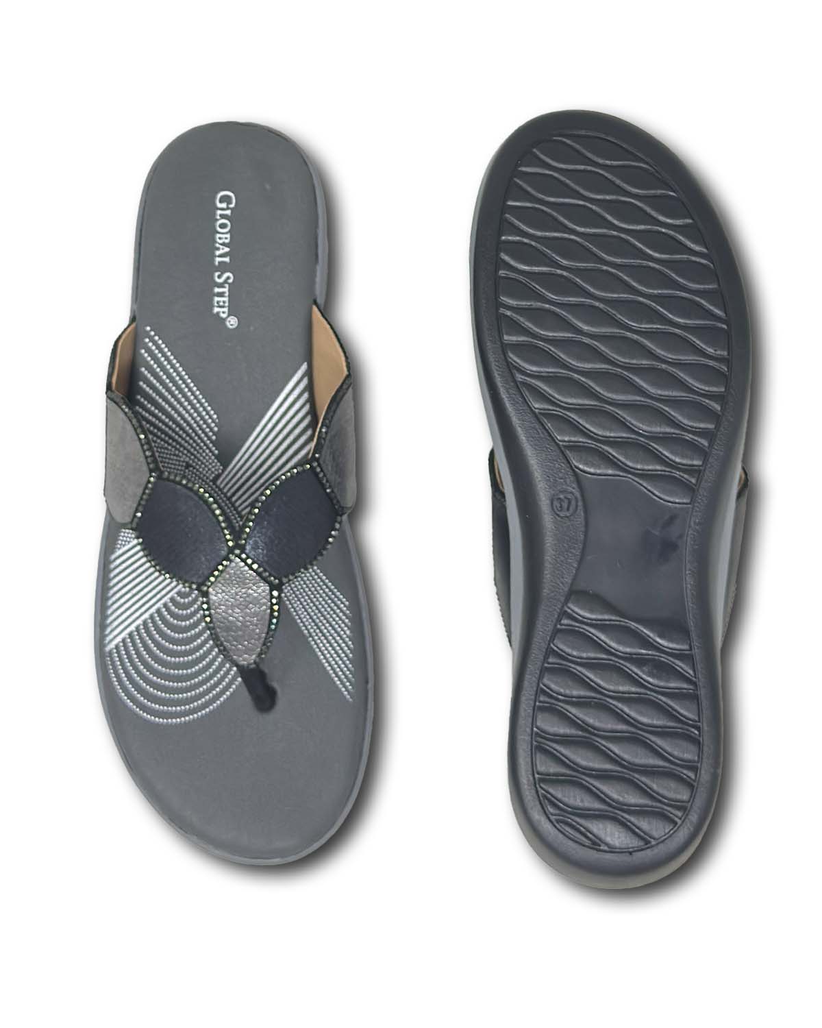 Black Embellished Slides