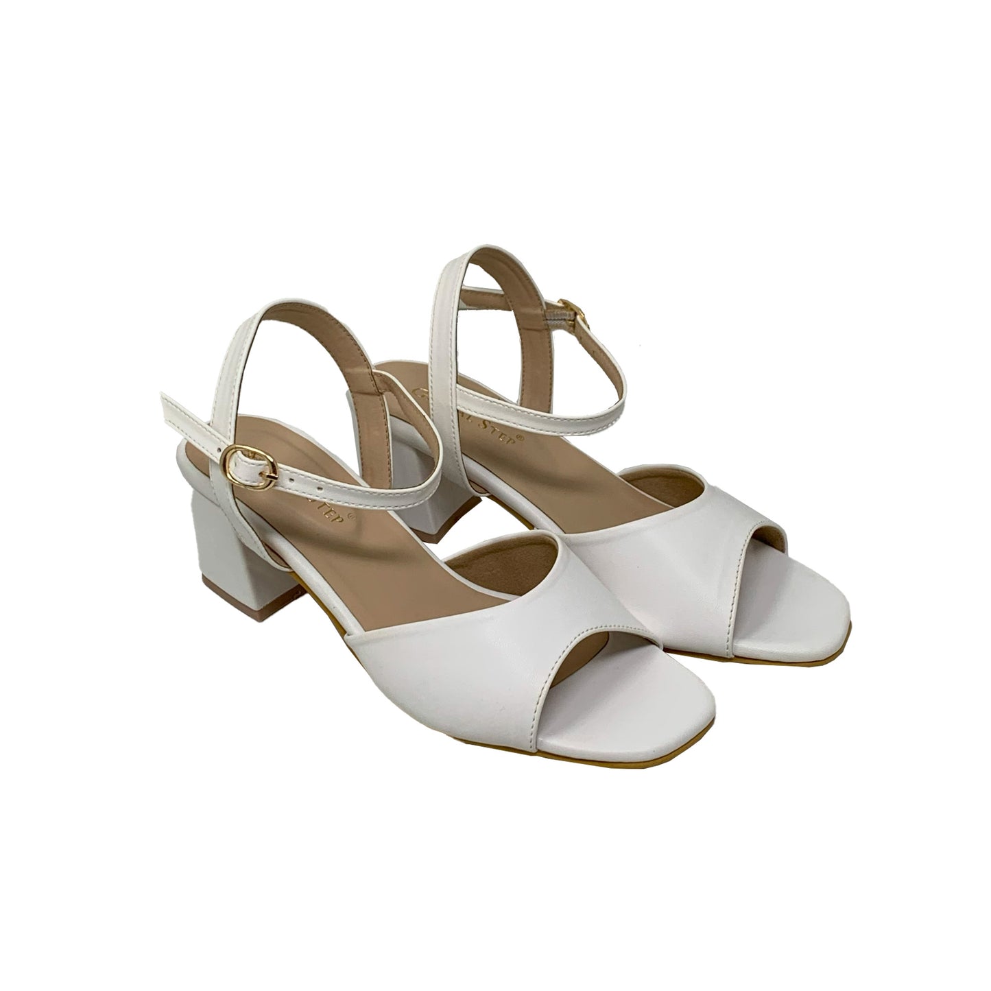 White Block Heel Sandals