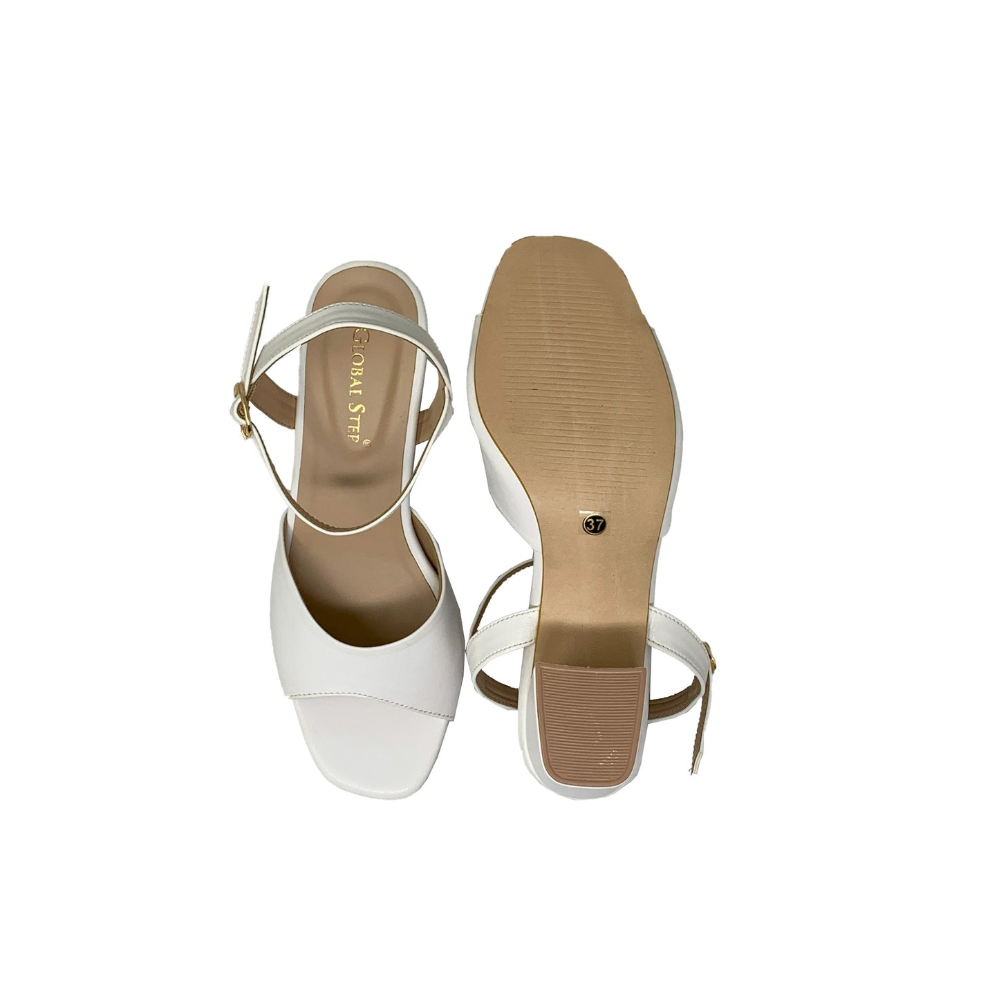 White Block Heel Sandals