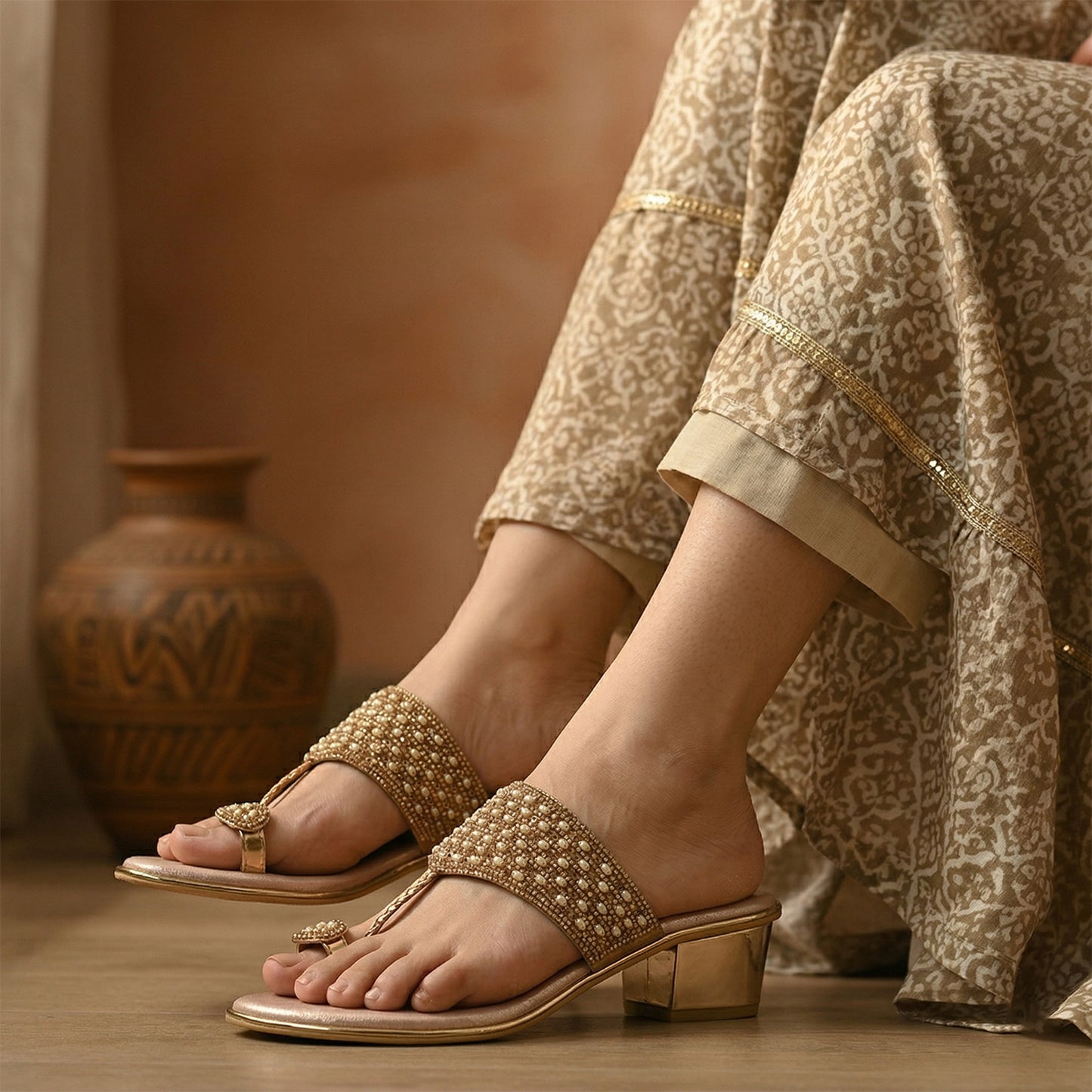 Radiant Sparkle Ethnic Heels