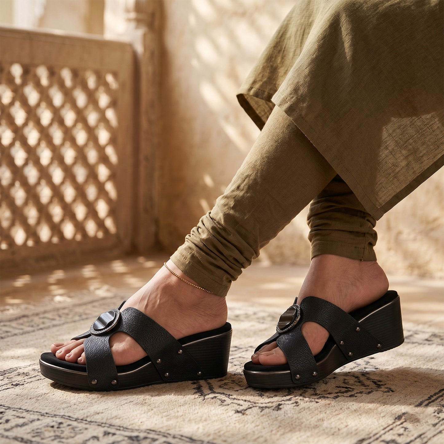 Elegant Buckle Wedge Sandals