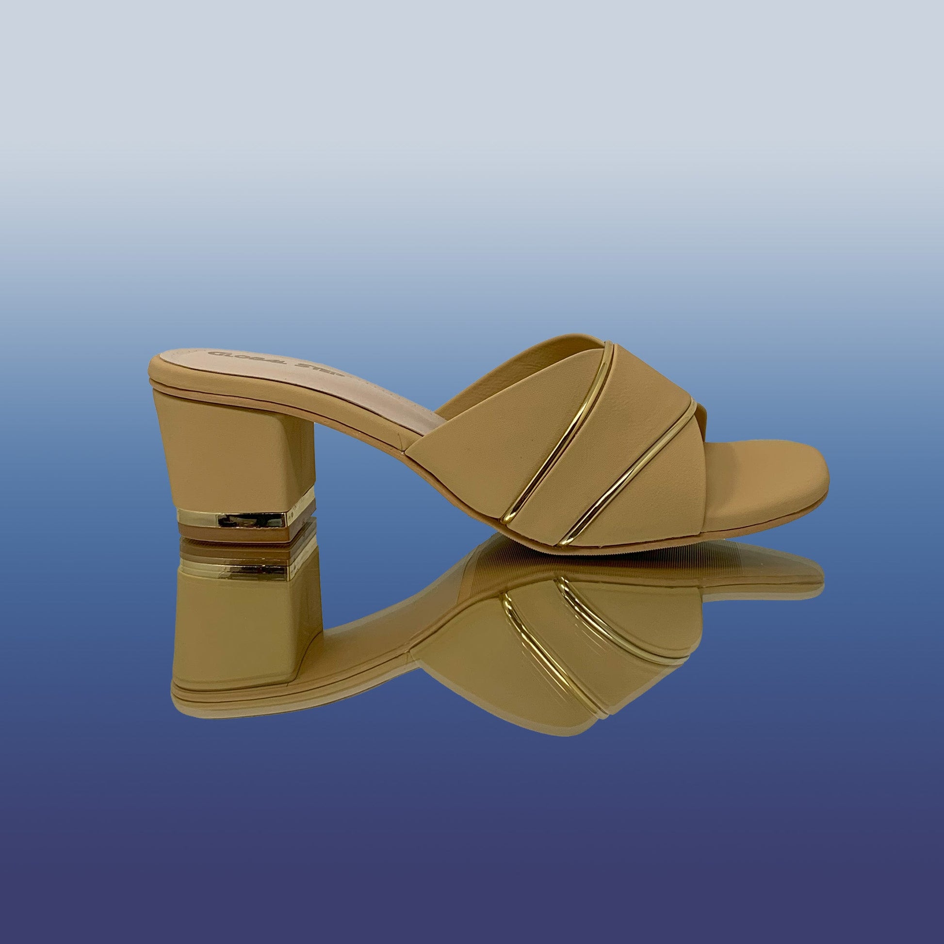 Beige Block Heel with Gold Accents - GlobalStep - shoes - 36