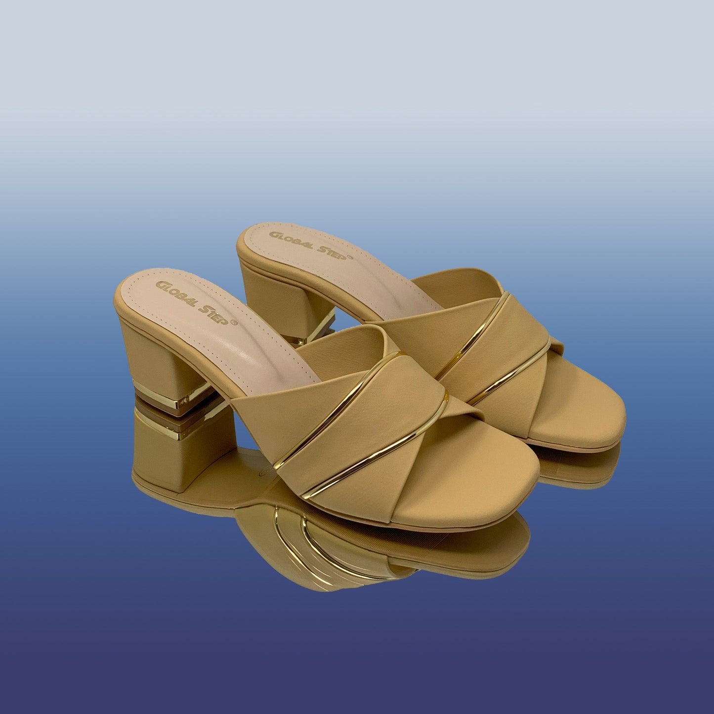 Beige Block Heel with Gold Accents - GlobalStep - shoes - 36