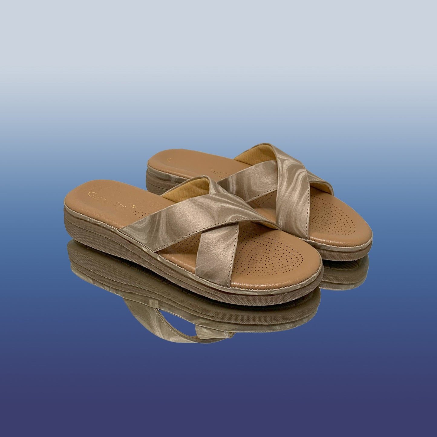 Beige Cross Strap Sandals - GlobalStep - shoes - 36