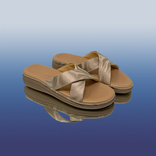 Beige Cross Strap Sandals - GlobalStep - shoes - 36