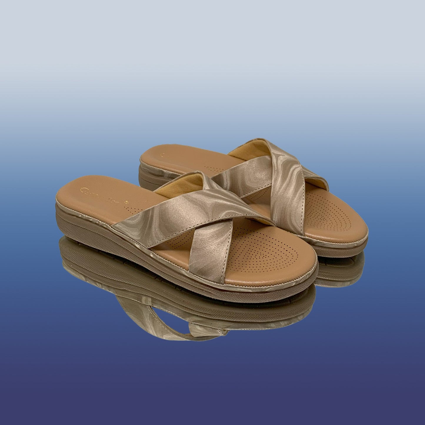 Beige Cross Strap Sandals - GlobalStep - shoes - 36