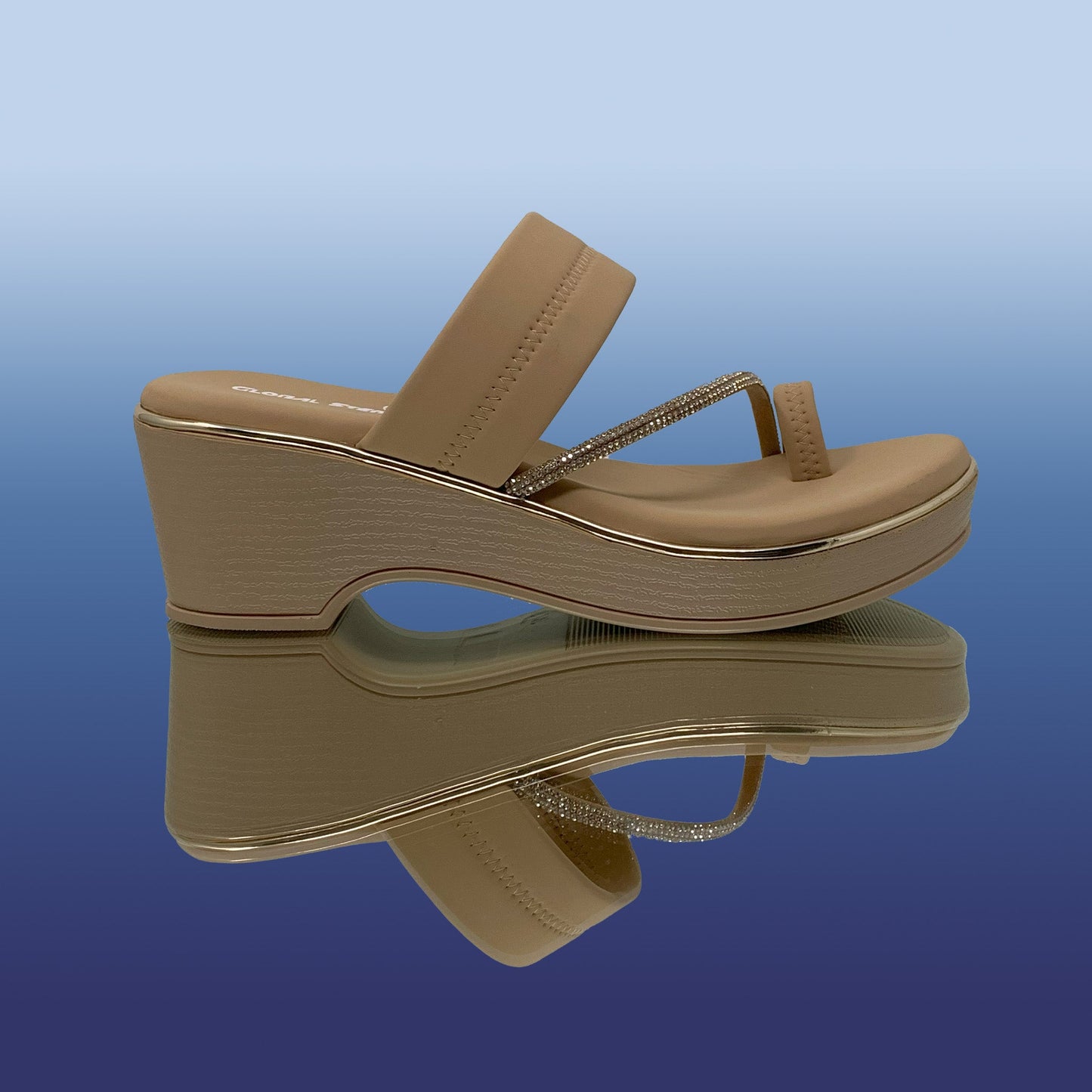 Beige Ethnic Wedge Sandals - GlobalStep - shoes - 36