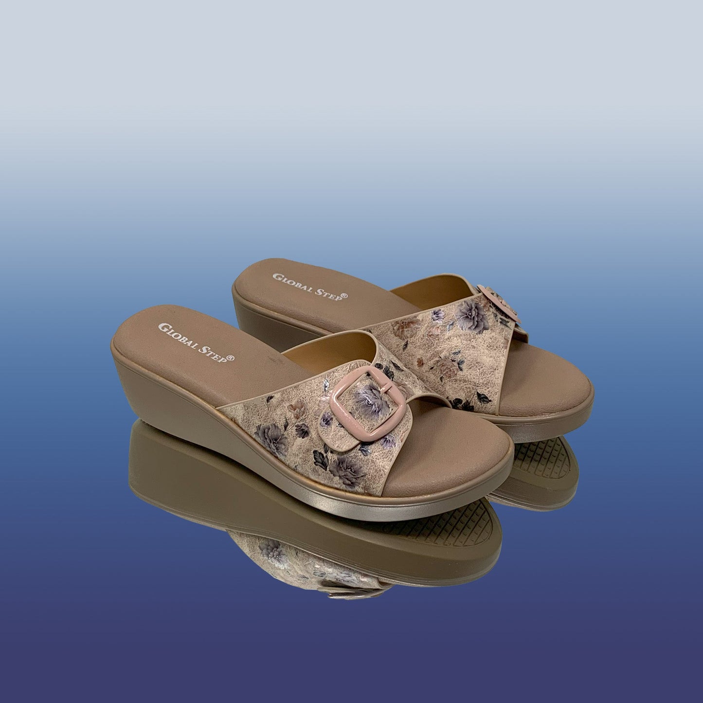 Beige Floral Comfort Wedge Sandals - GlobalStep - shoes - 36