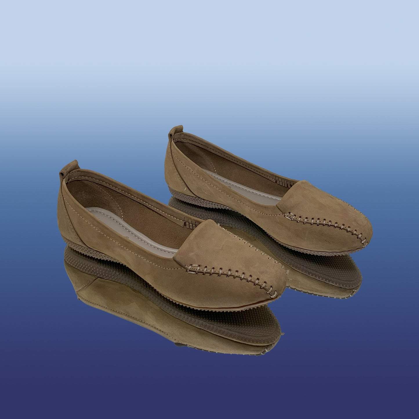 Beige Nubuck Leather Loafers - GlobalStep - shoes - 36