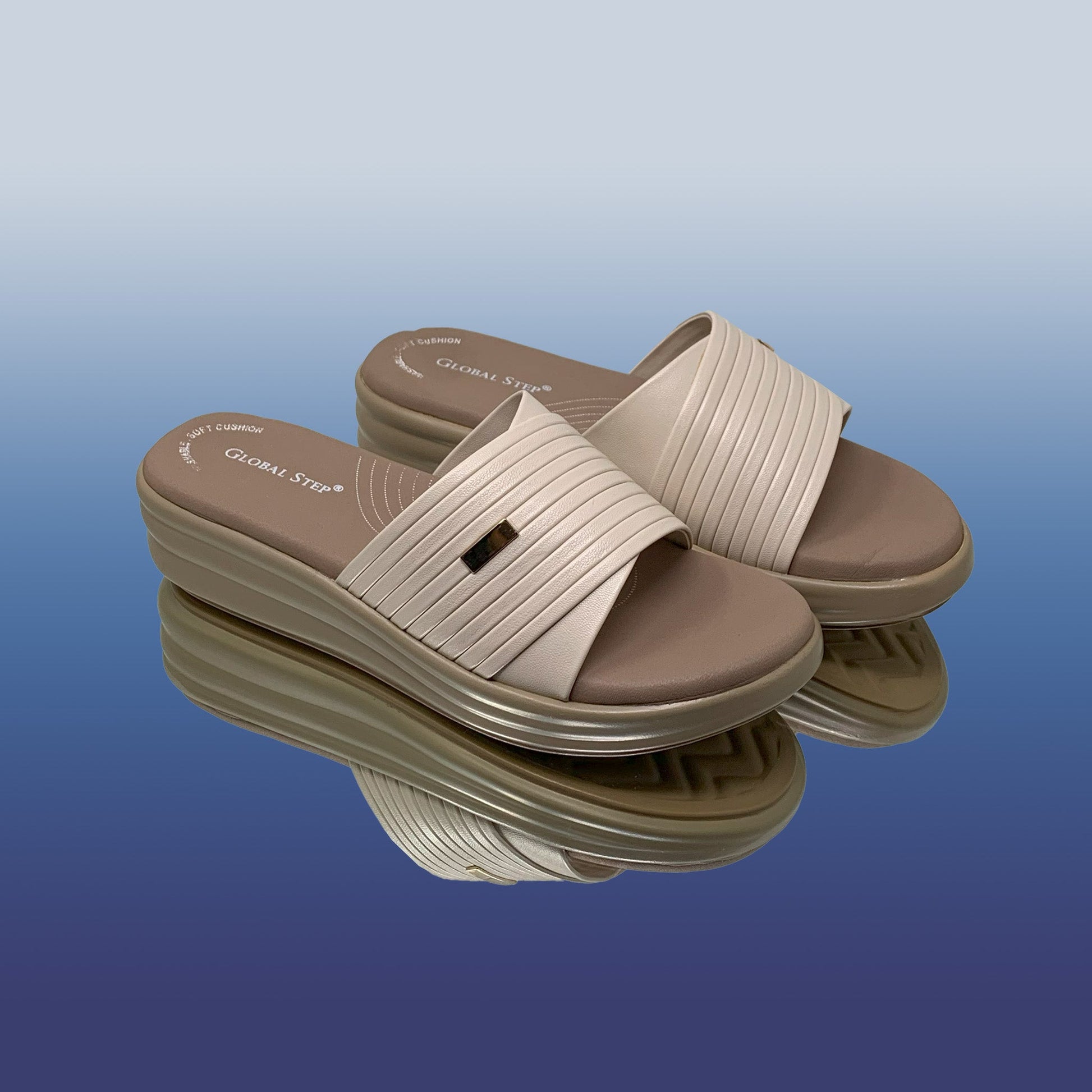 Beige Platform Slides - GlobalStep - shoes - 36