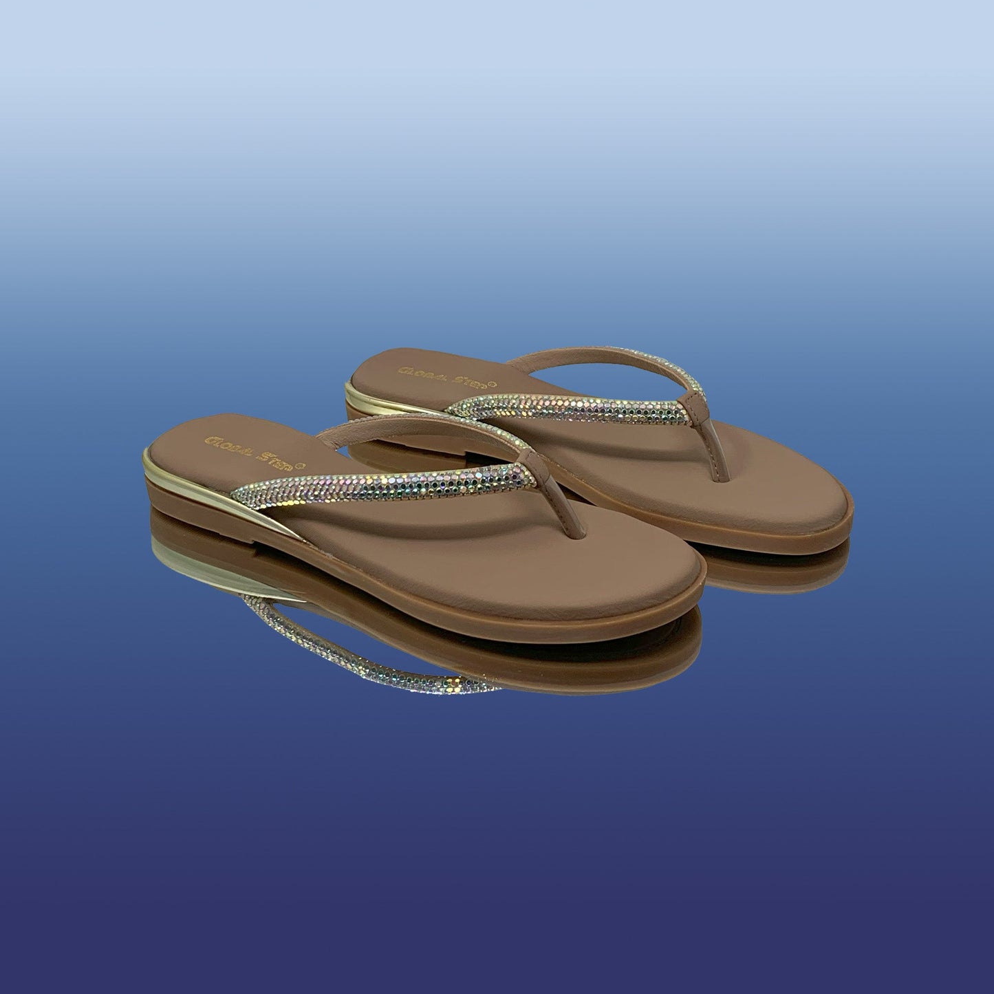 Beige Rhinestone Flip Flops - GlobalStep - shoes - 36