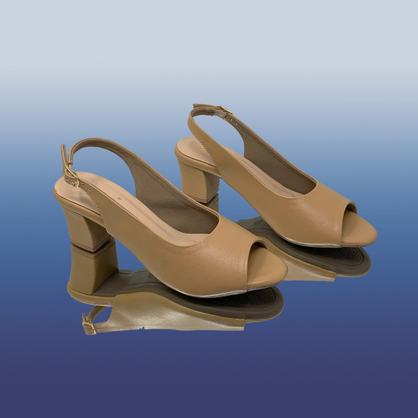 Beige Slingback Block Heels - GlobalStep - shoes - 36