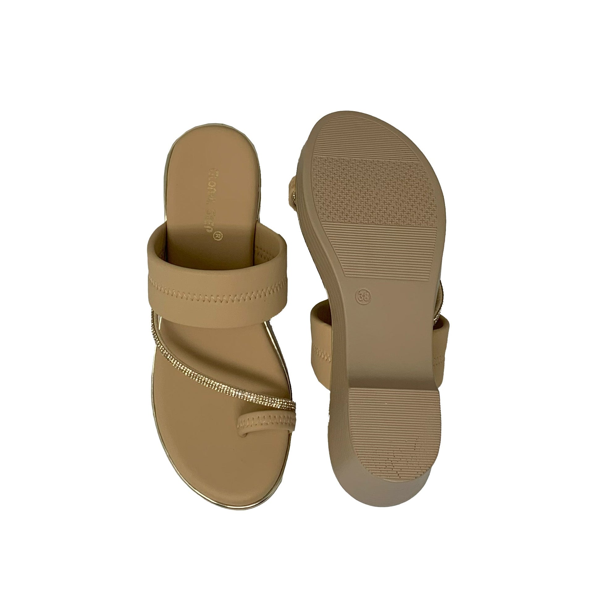 Beige Wedge Toe‑Loop Sandals - GlobalStep - shoes - 36
