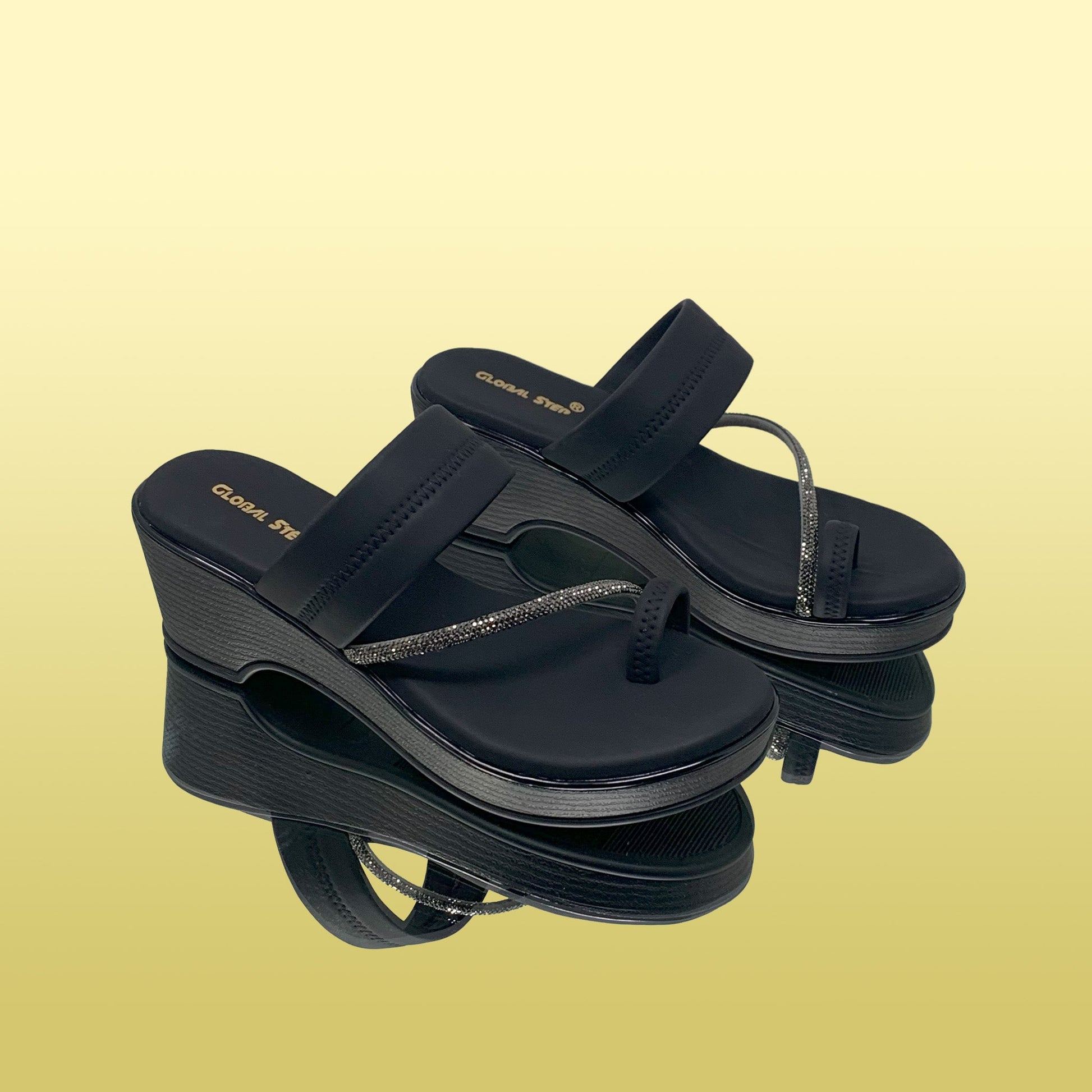 Black Ethnic Wedges Sandals - GlobalStep - shoes - 36