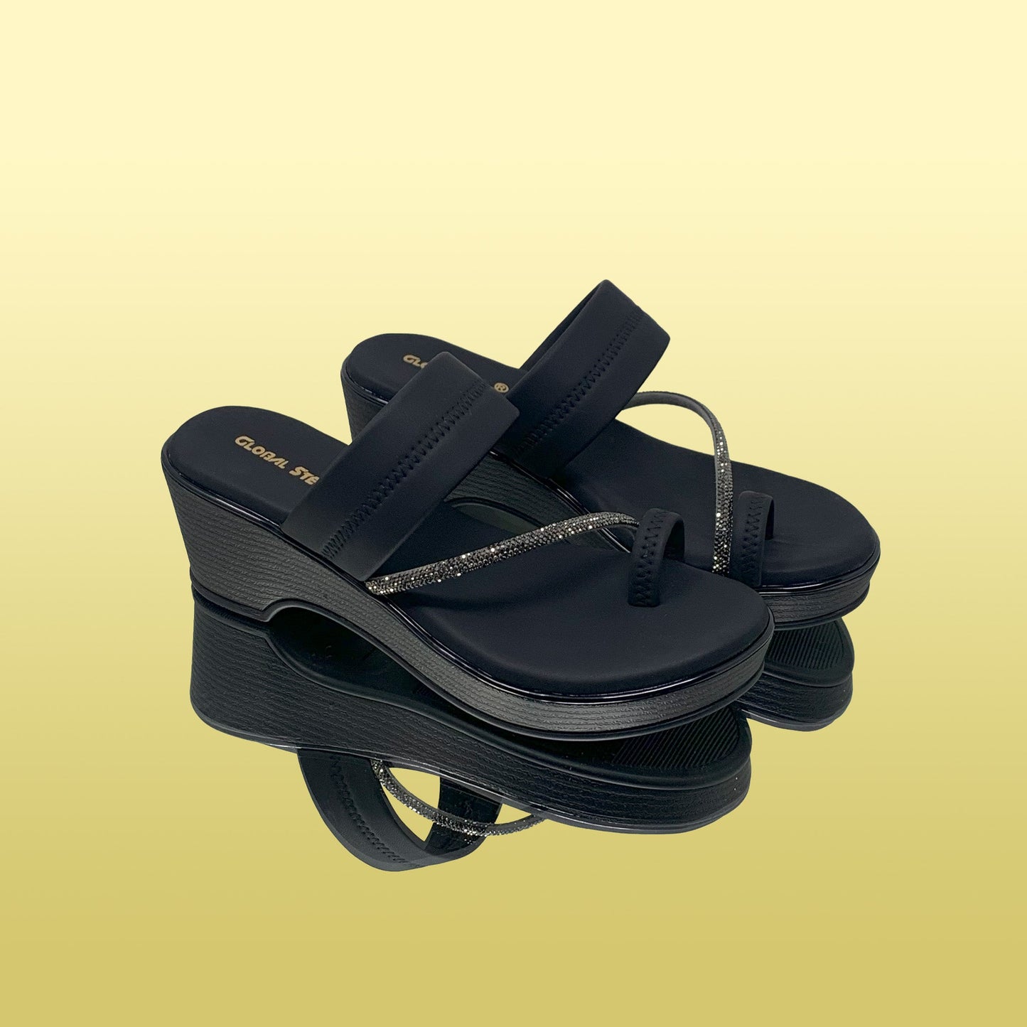 Black Ethnic Wedges Sandals - GlobalStep - shoes - 36