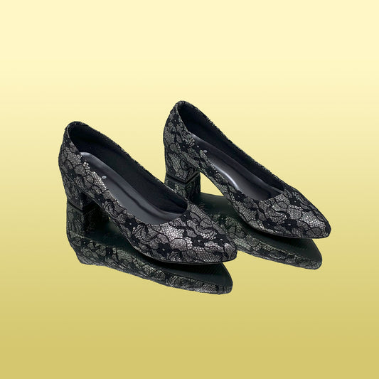 Black Lace Block Heels - GlobalStep - shoes - 36