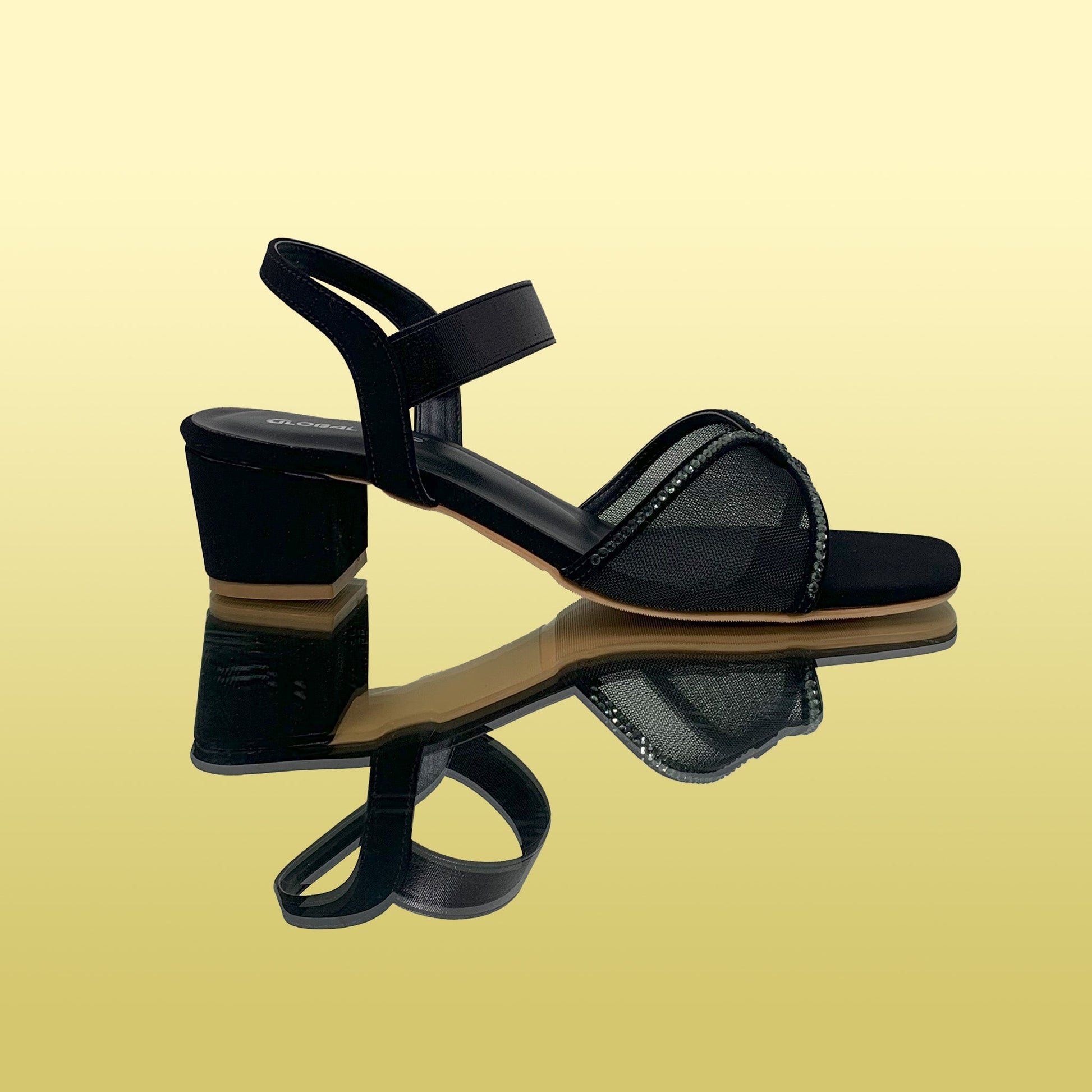 Black Mesh Heeled Sandals - GlobalStep - shoes - 36