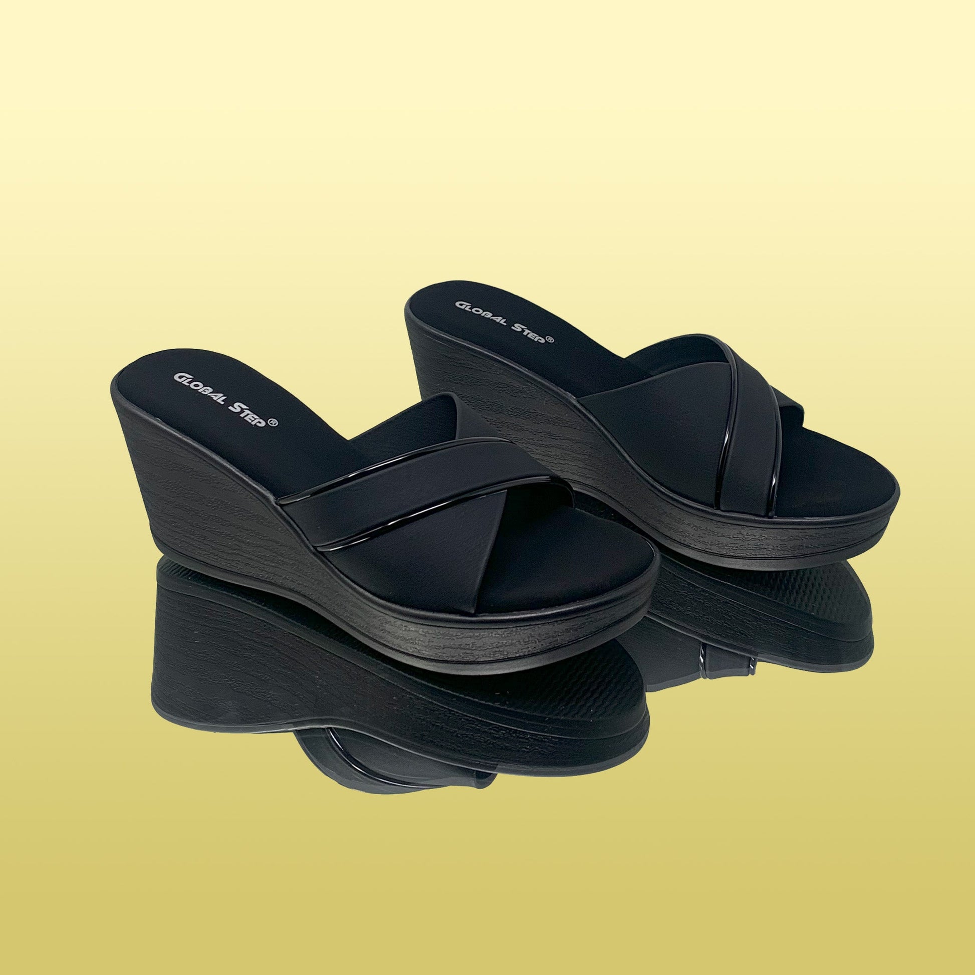 Black Mule Wedge Sandals - GlobalStep - shoes - 36