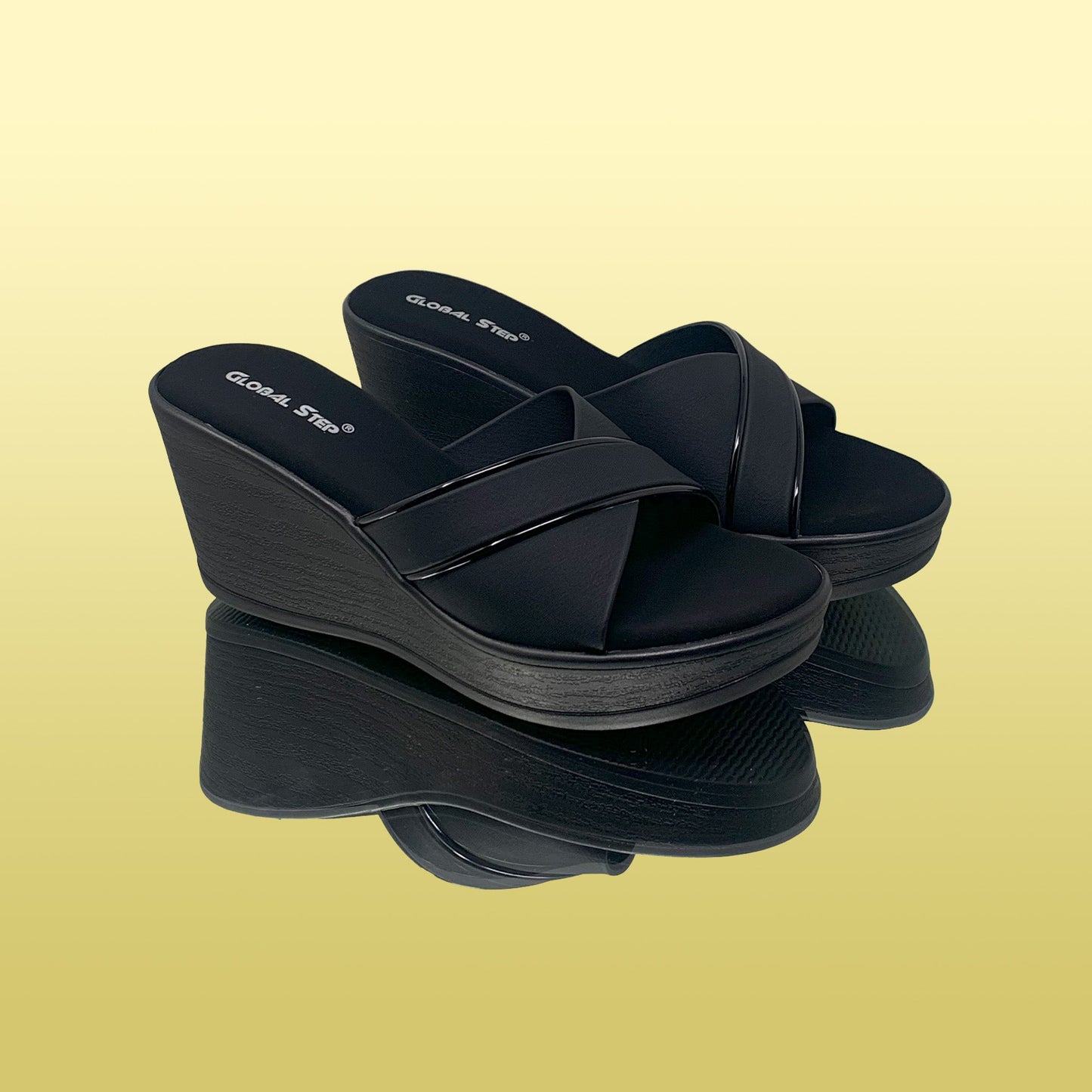 Black Mule Wedge Sandals - GlobalStep - shoes - 36