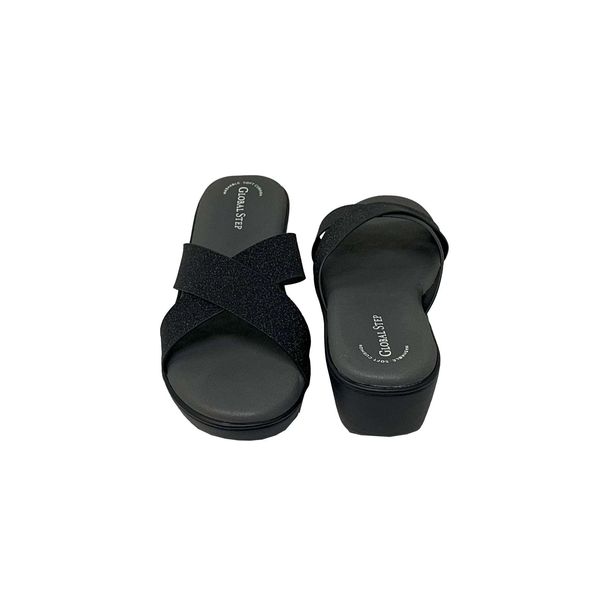 Black Spark Crossover Wedge Slides - GlobalStep - shoes - 36