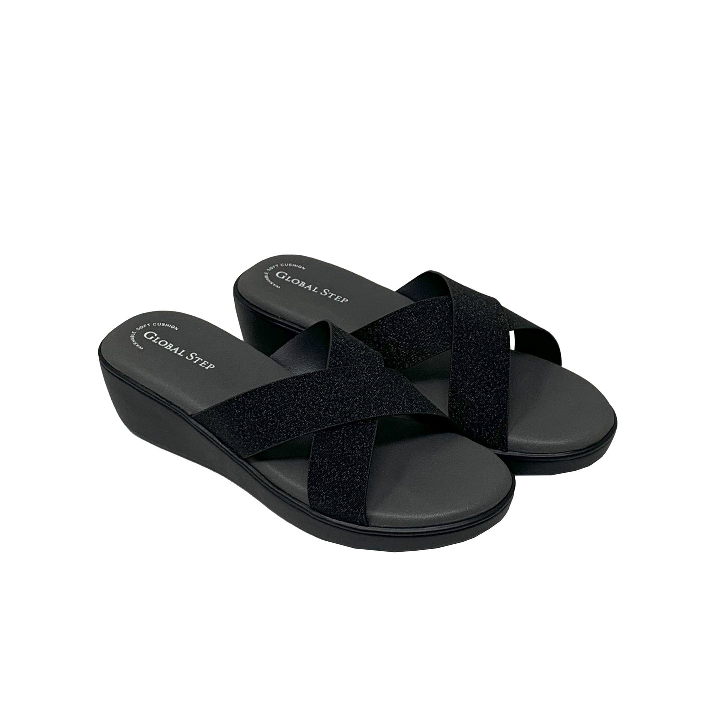 Black Spark Crossover Wedge Slides - GlobalStep - shoes - 36