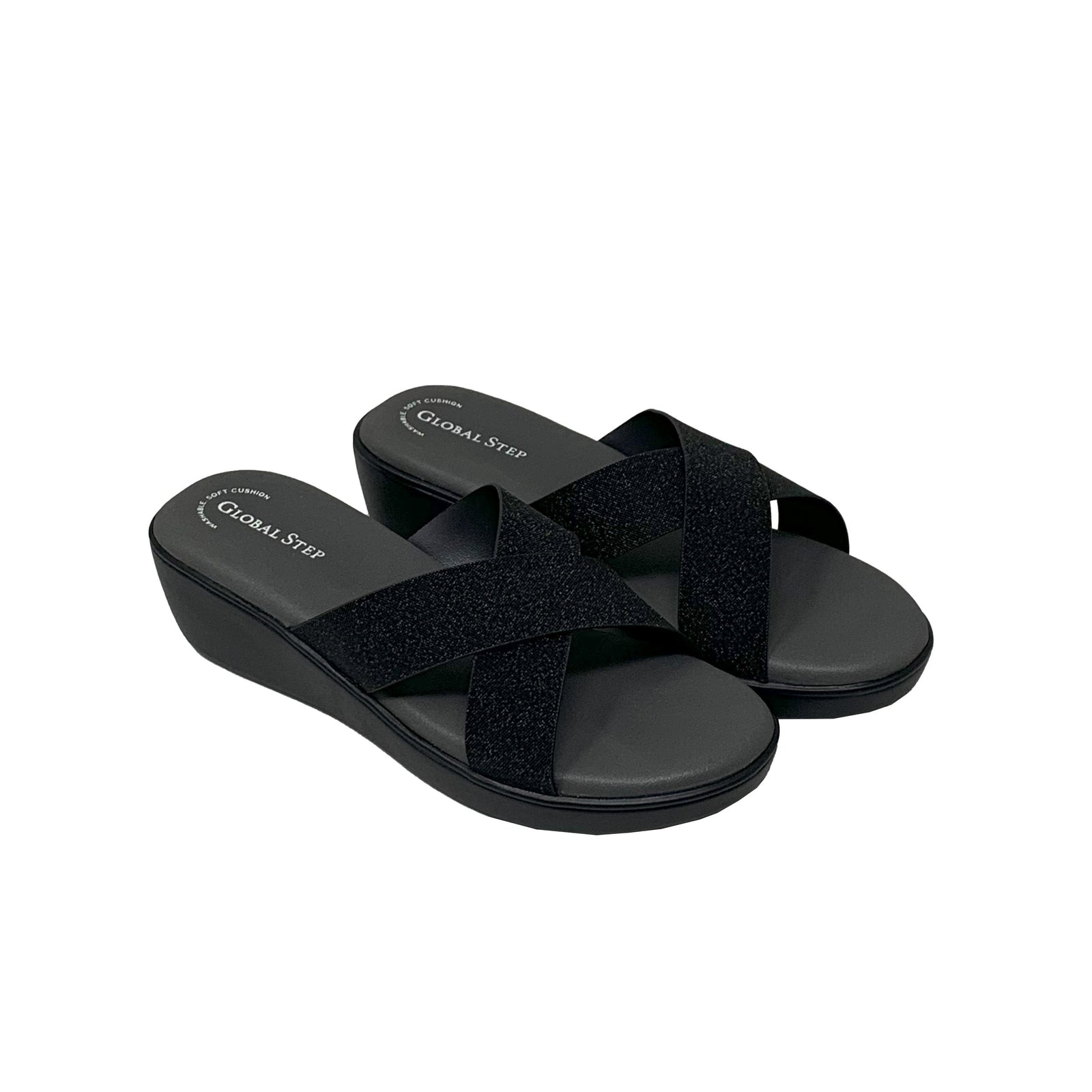 Black Spark Crossover Wedge Slides - GlobalStep - shoes - 36