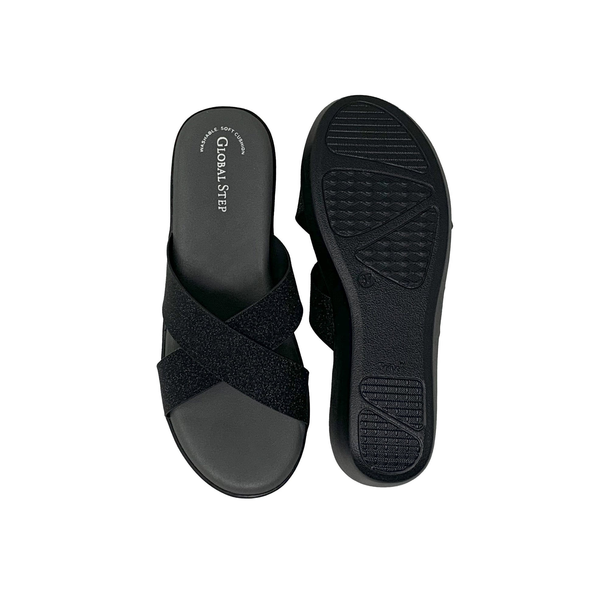 Black Spark Crossover Wedge Slides - GlobalStep - shoes - 36