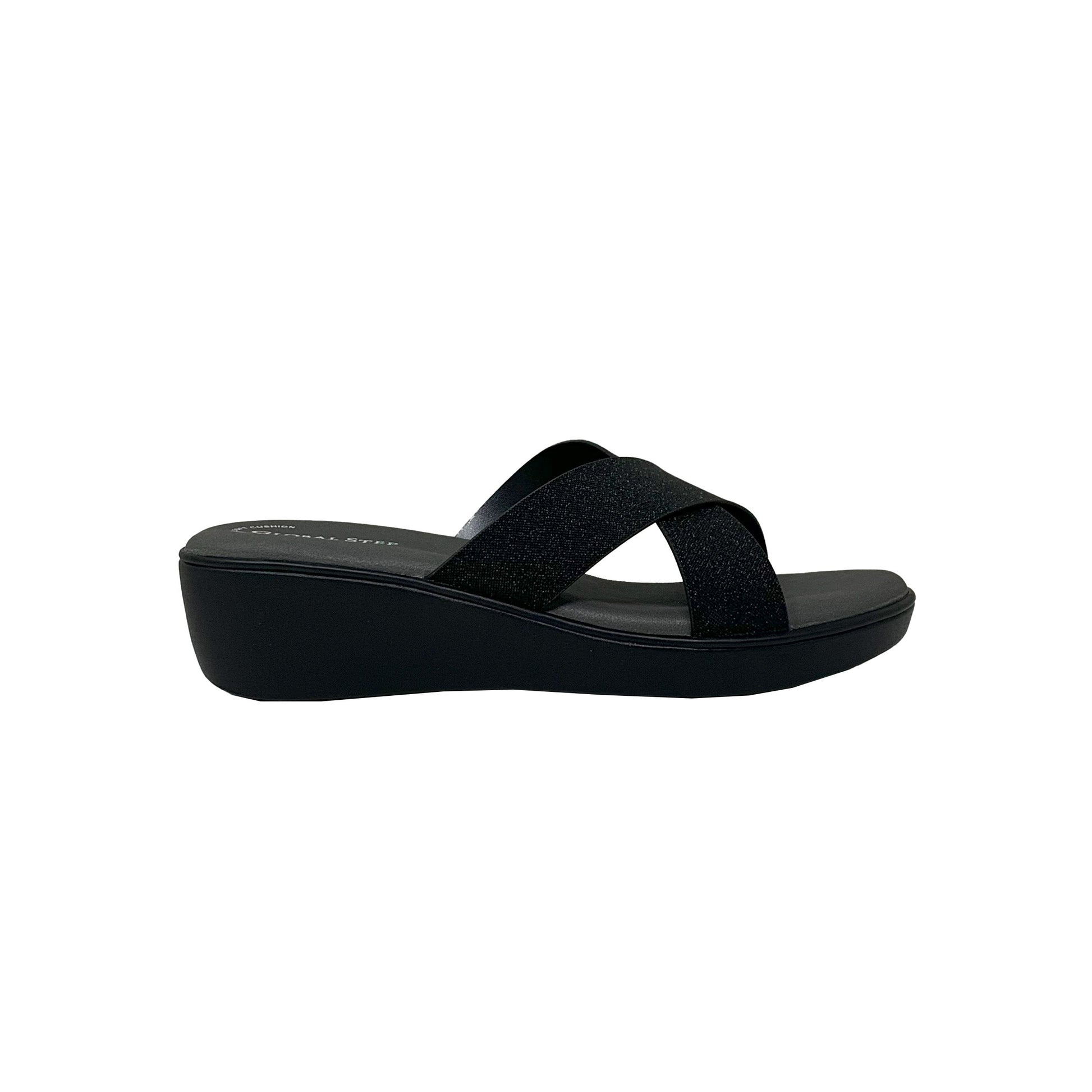 Black Spark Crossover Wedge Slides - GlobalStep - shoes - 36
