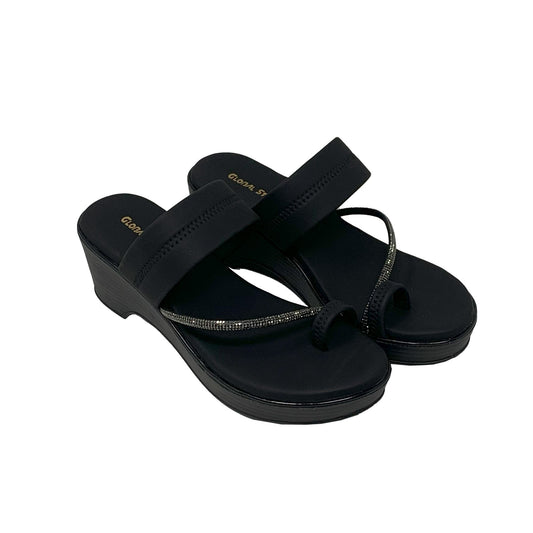 Black Sparkle Wedge Toe‑Loop Sandals - GlobalStep - shoes - 36