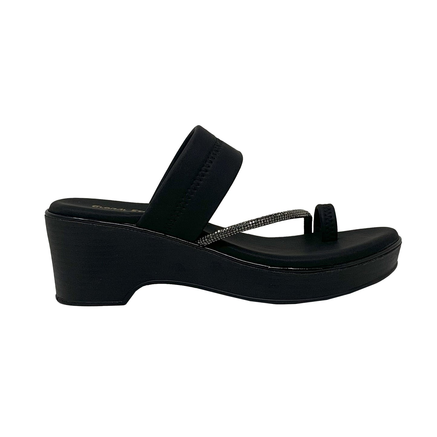 Black Sparkle Wedge Toe‑Loop Sandals - GlobalStep - shoes - 36