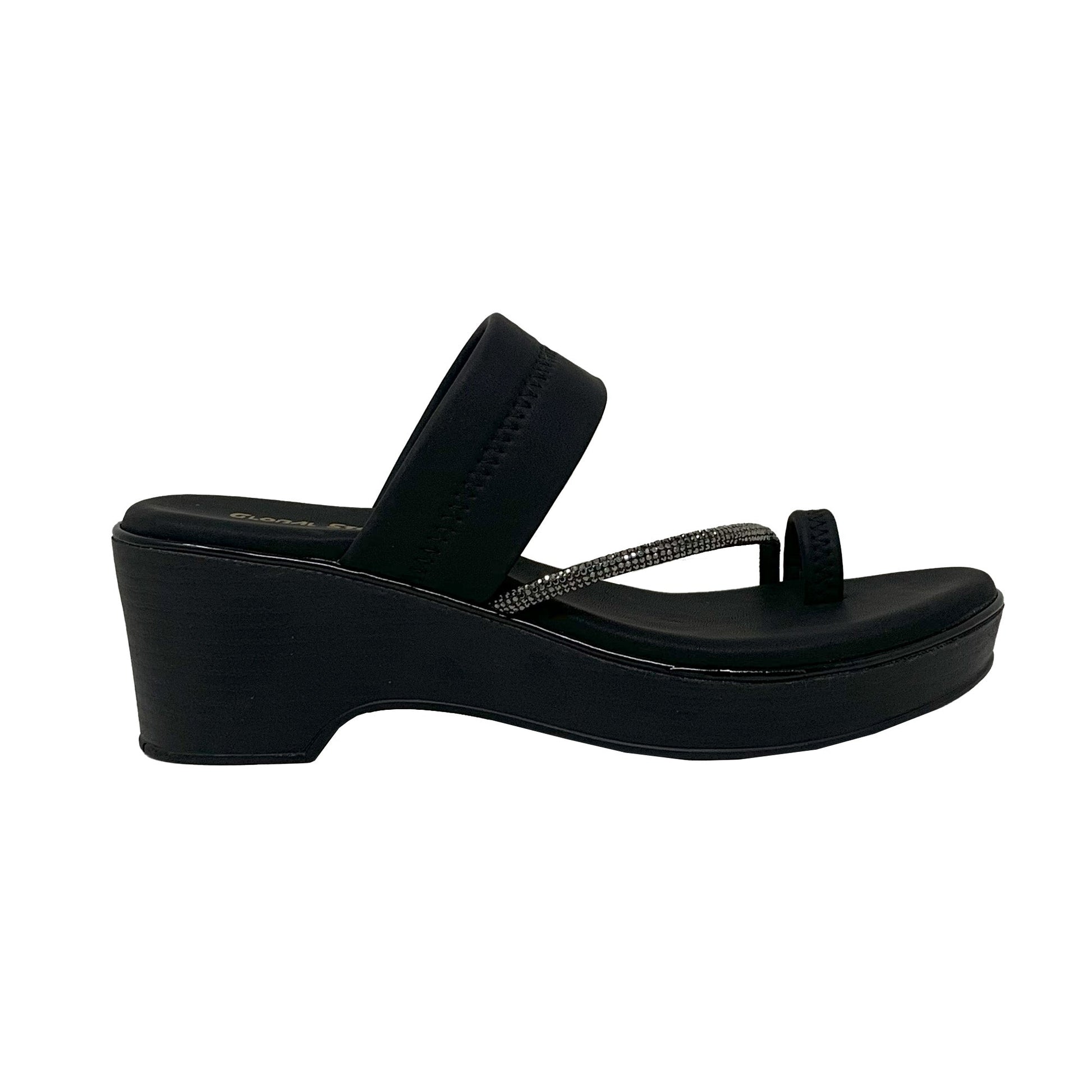 Black Sparkle Wedge Toe‑Loop Sandals - GlobalStep - shoes - 36
