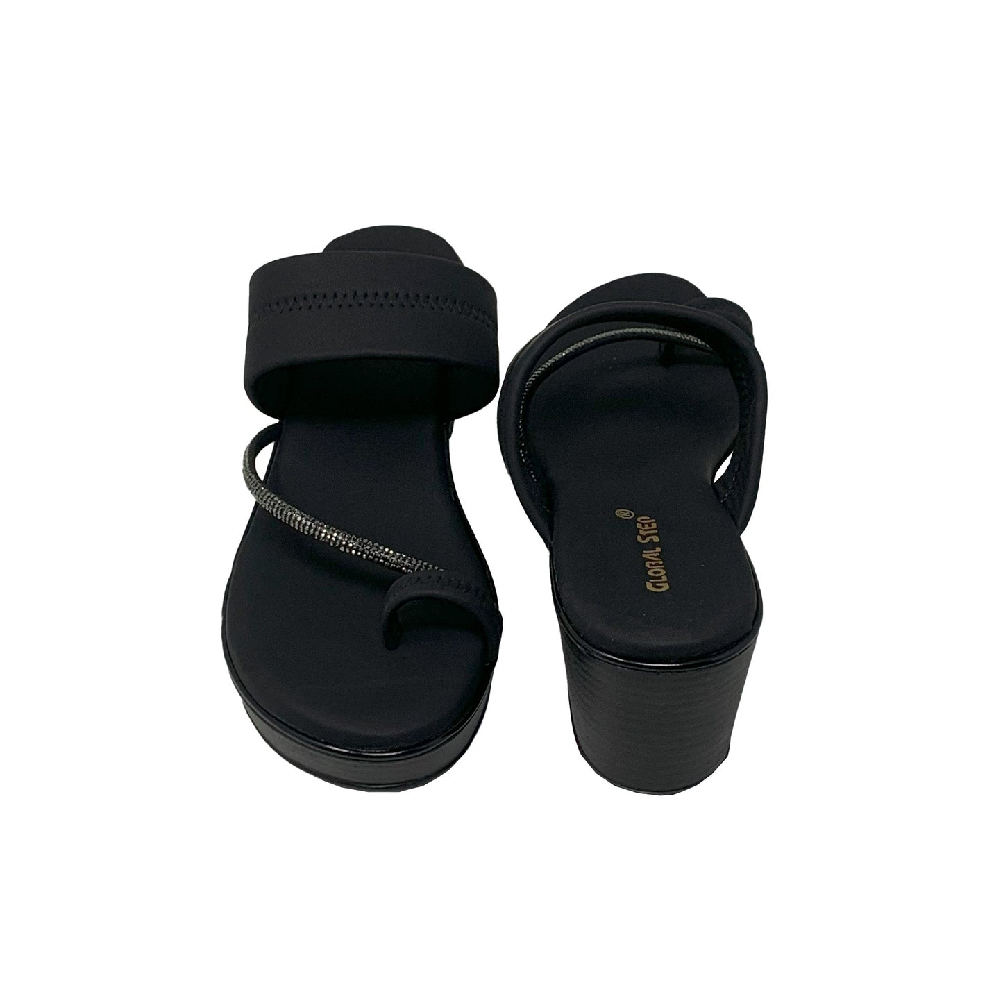 Black Sparkle Wedge Toe‑Loop Sandals - GlobalStep - shoes - 36