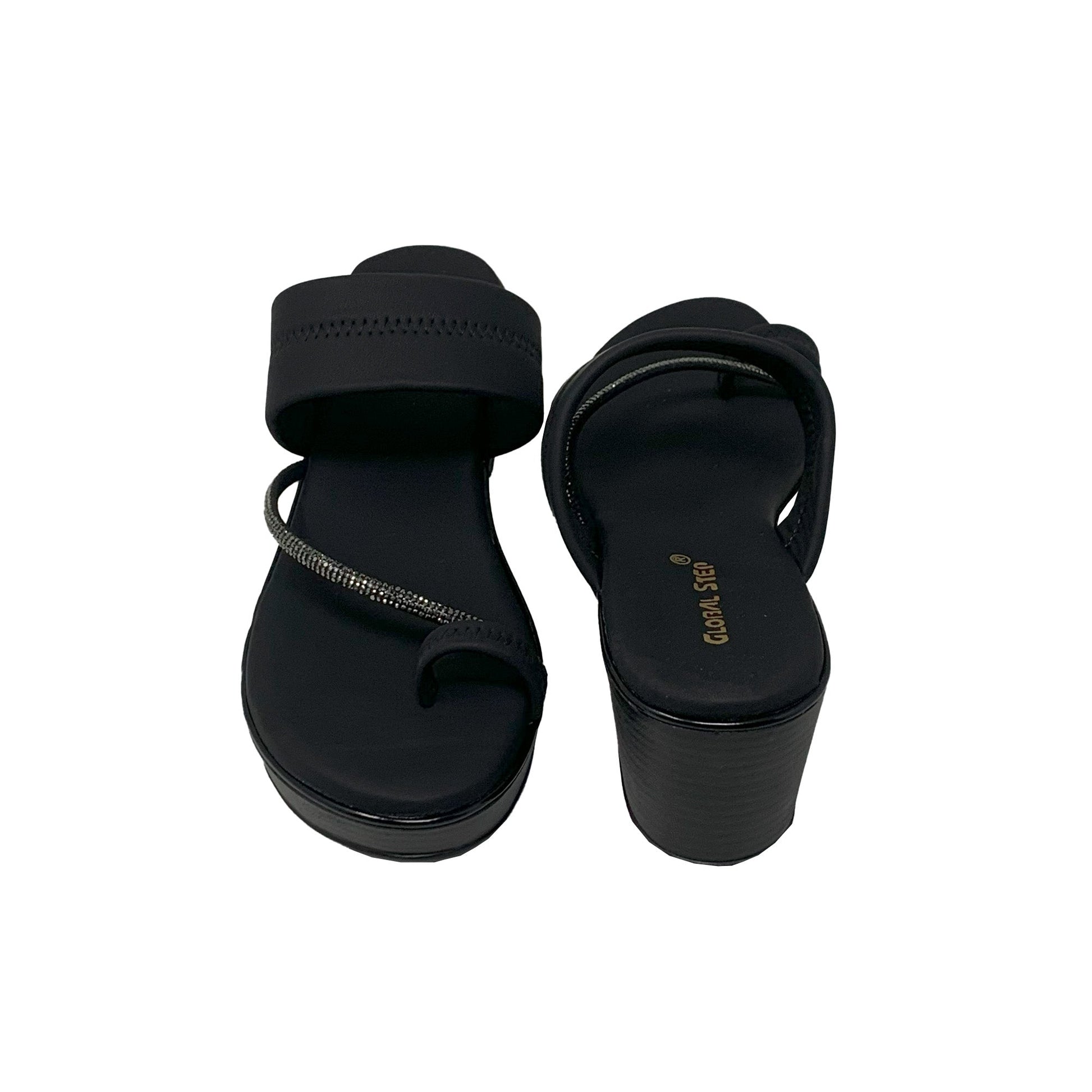 Black Sparkle Wedge Toe‑Loop Sandals - GlobalStep - shoes - 36