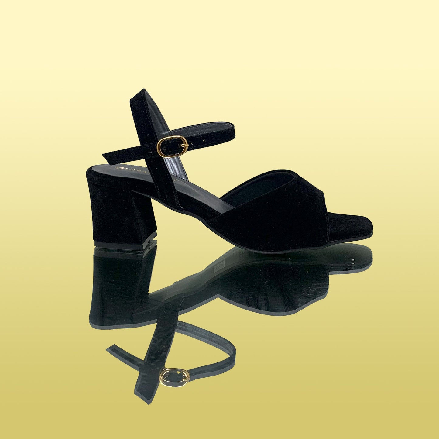 Black Velvet Block Heel Sandals - GlobalStep - shoes - 36