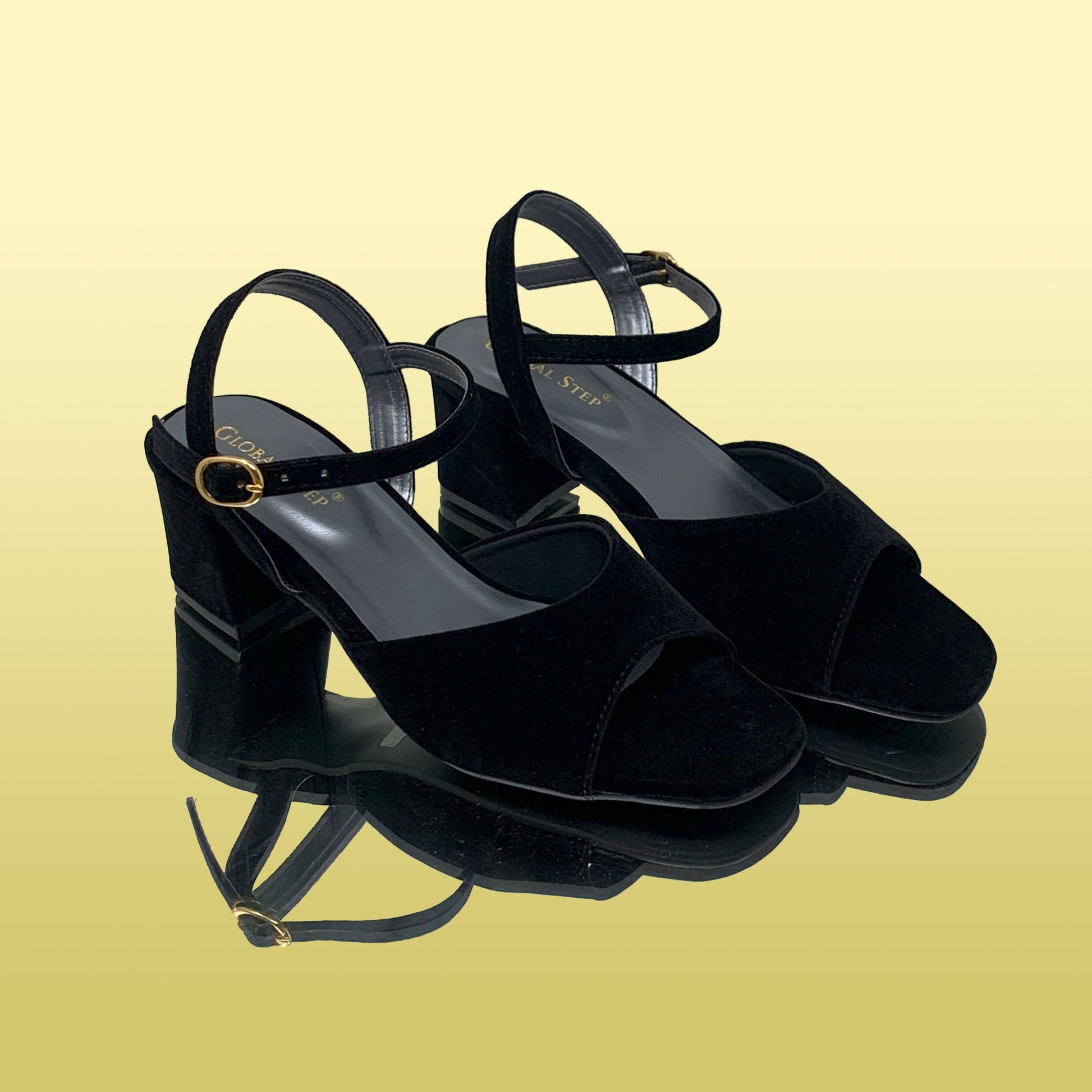 Black Velvet Block Heel Sandals - GlobalStep - shoes - 36