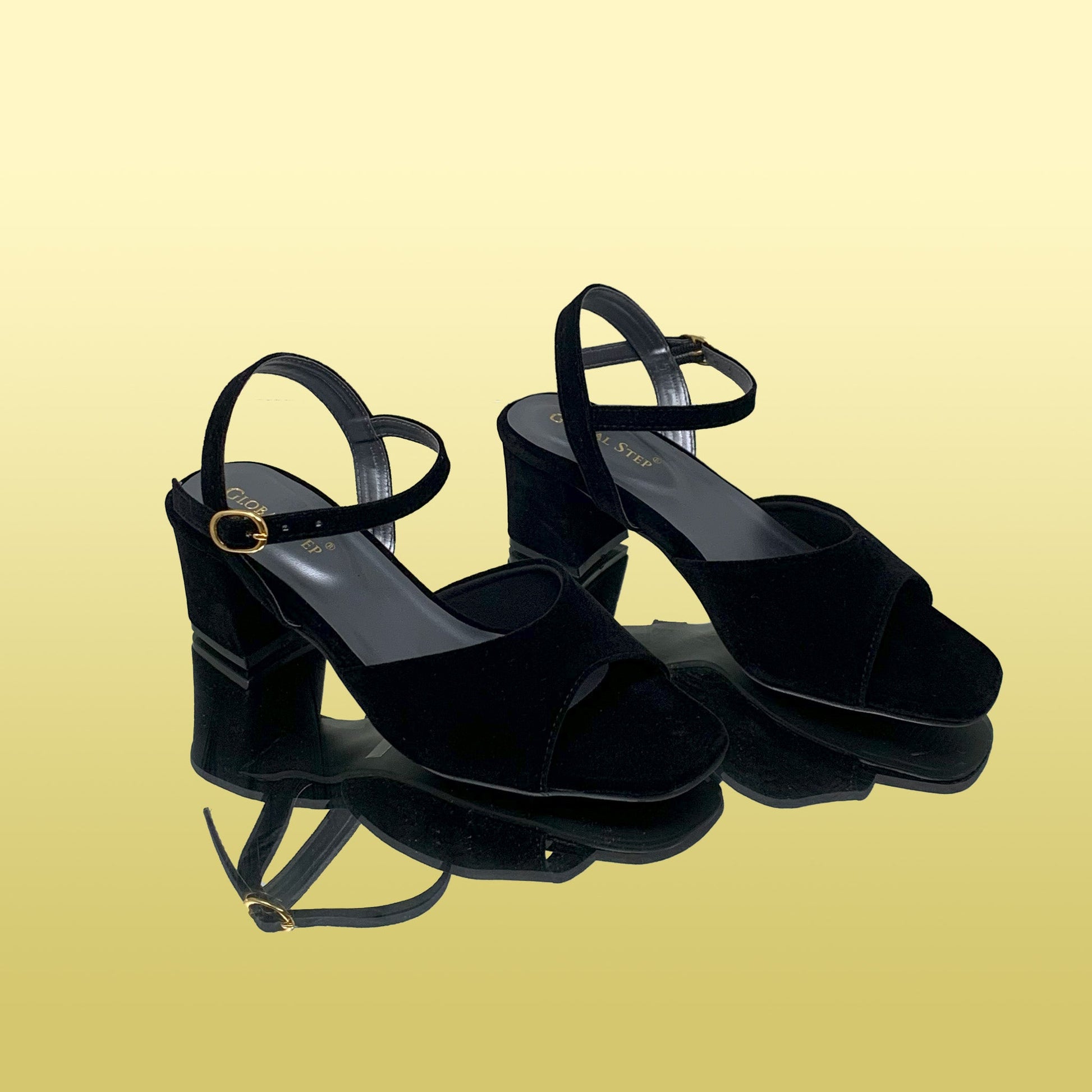 Black Velvet Block Heel Sandals - GlobalStep - shoes - 36