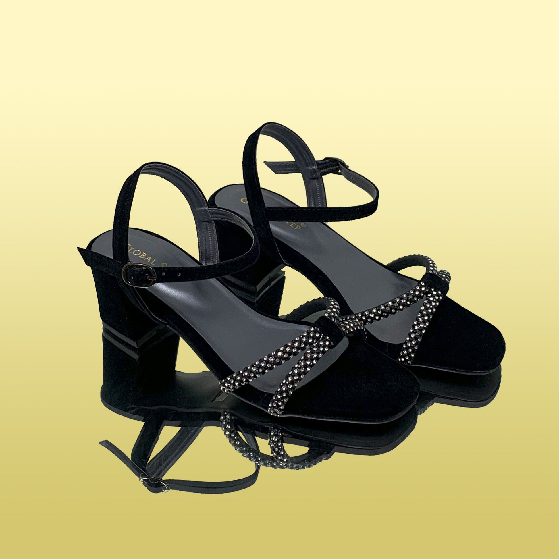 black velvet strappy heels - GlobalStep - shoes - 36