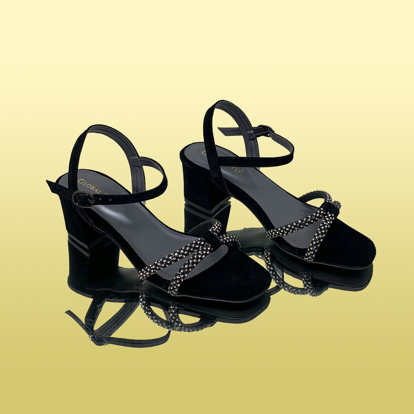 black velvet strappy heels - GlobalStep - shoes - 36