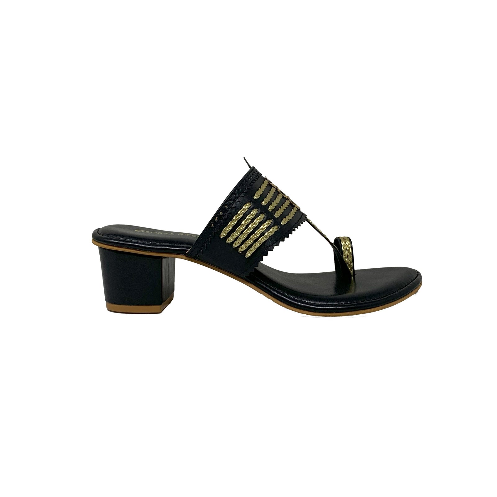 Blush Gold Kolhapuri Block Heels - GlobalStep - shoes - 36