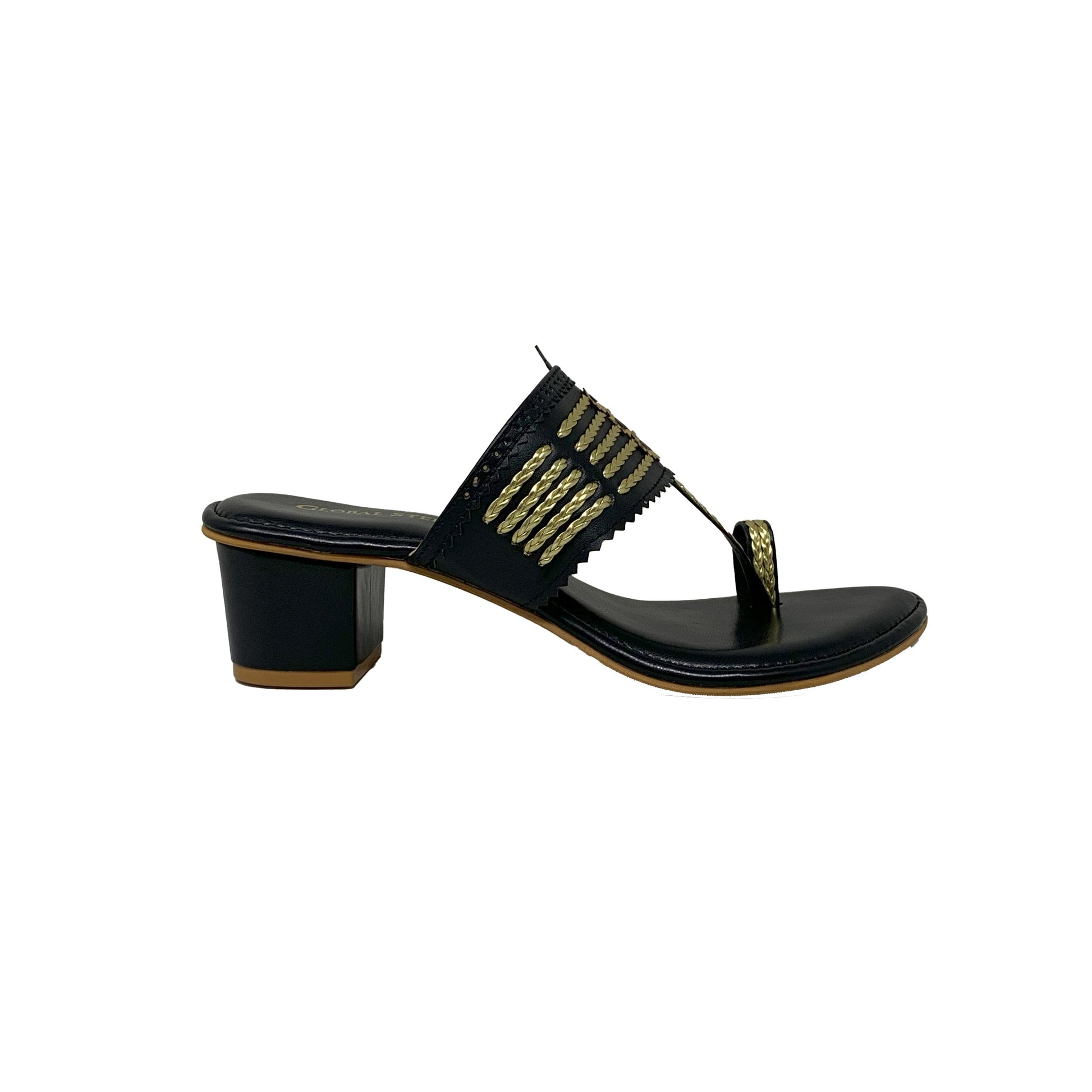 Blush Gold Kolhapuri Block Heels - GlobalStep - shoes - 36
