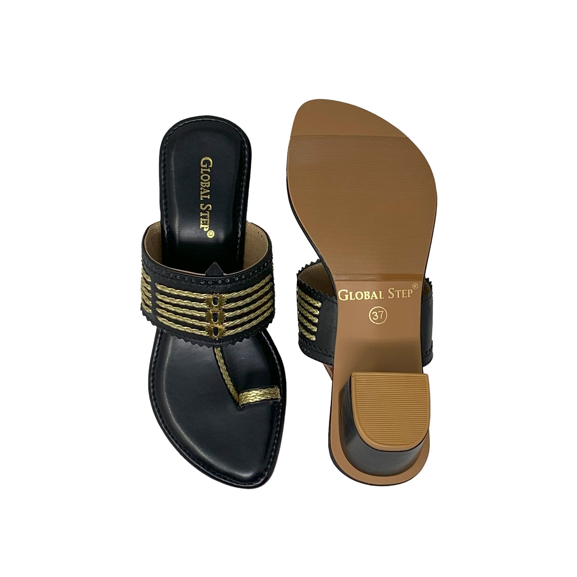 Blush Gold Kolhapuri Block Heels - GlobalStep - shoes - 36