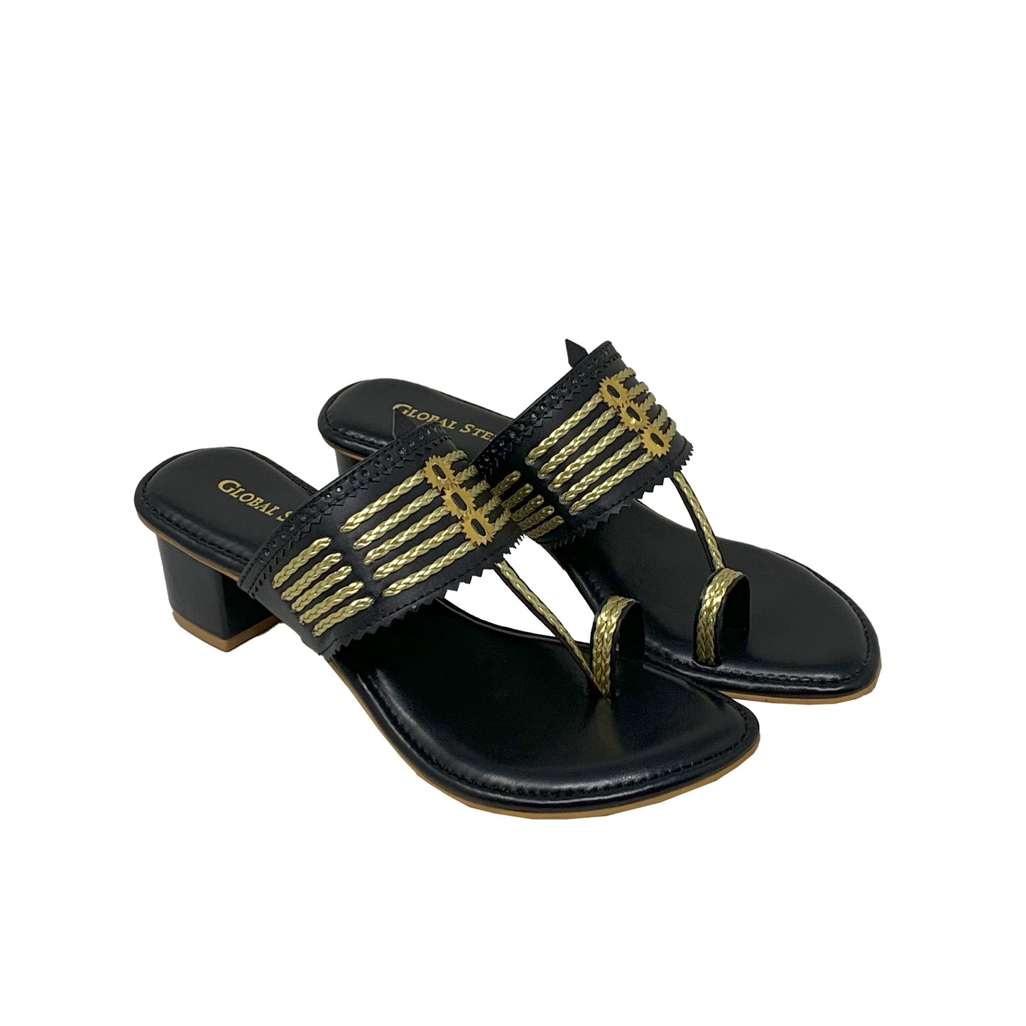 Blush Gold Kolhapuri Block Heels - GlobalStep - shoes - 36