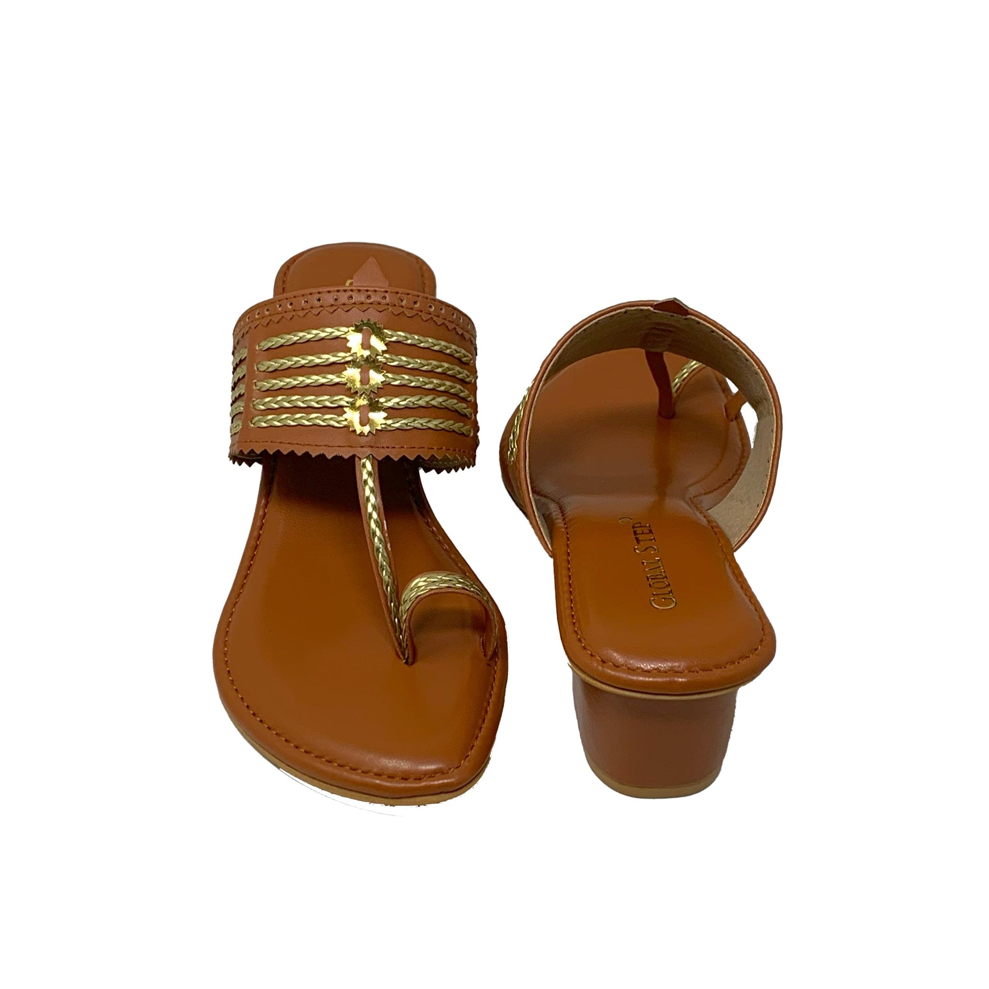 Blush Gold Kolhapuri Block Heels - GlobalStep - shoes - 36