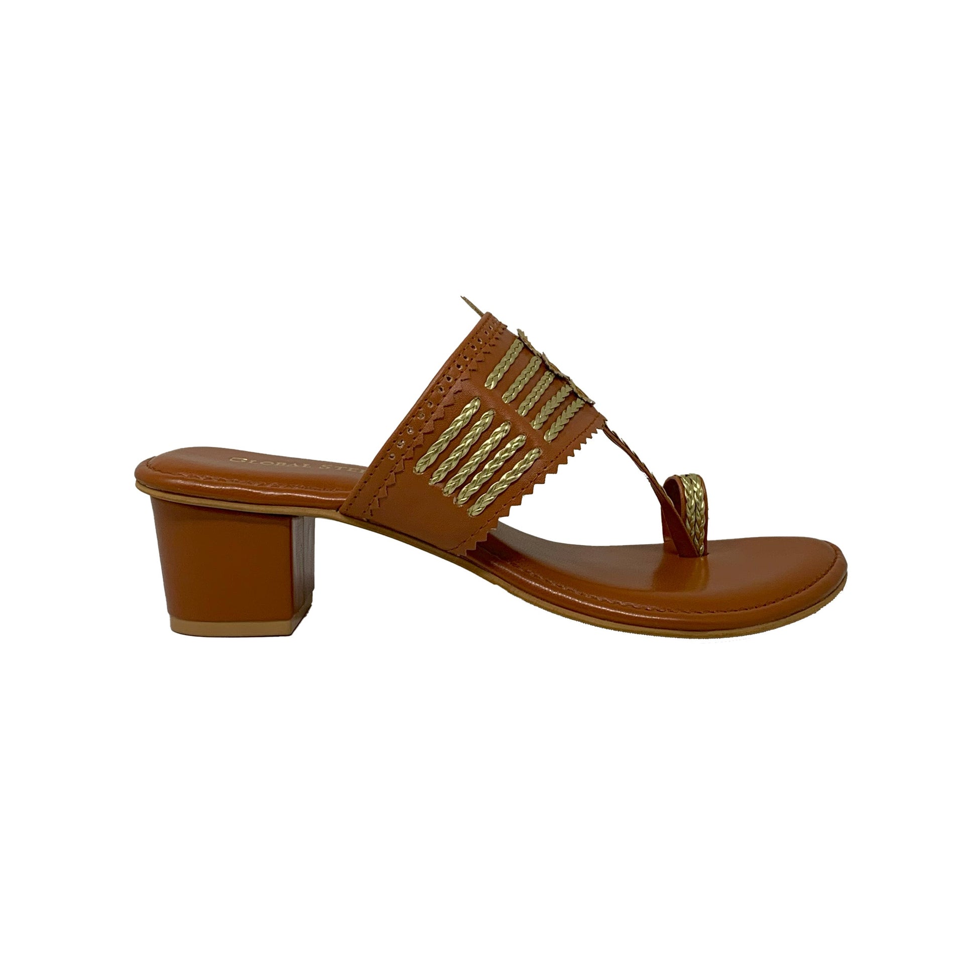 Blush Gold Kolhapuri Block Heels - GlobalStep - shoes - 36