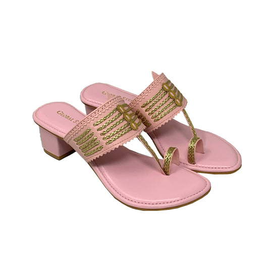 Blush Gold Kolhapuri Block Heels - GlobalStep - shoes - 36