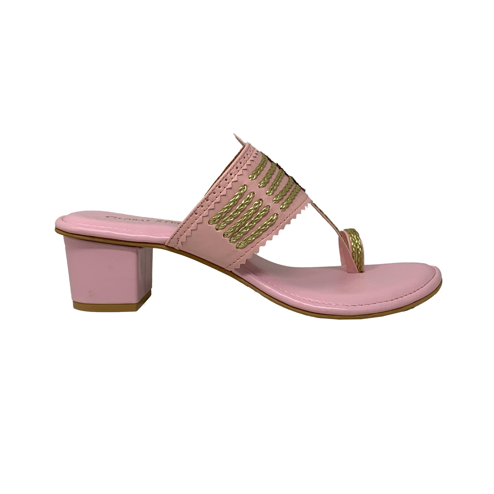 Blush Gold Kolhapuri Block Heels - GlobalStep - shoes - 36
