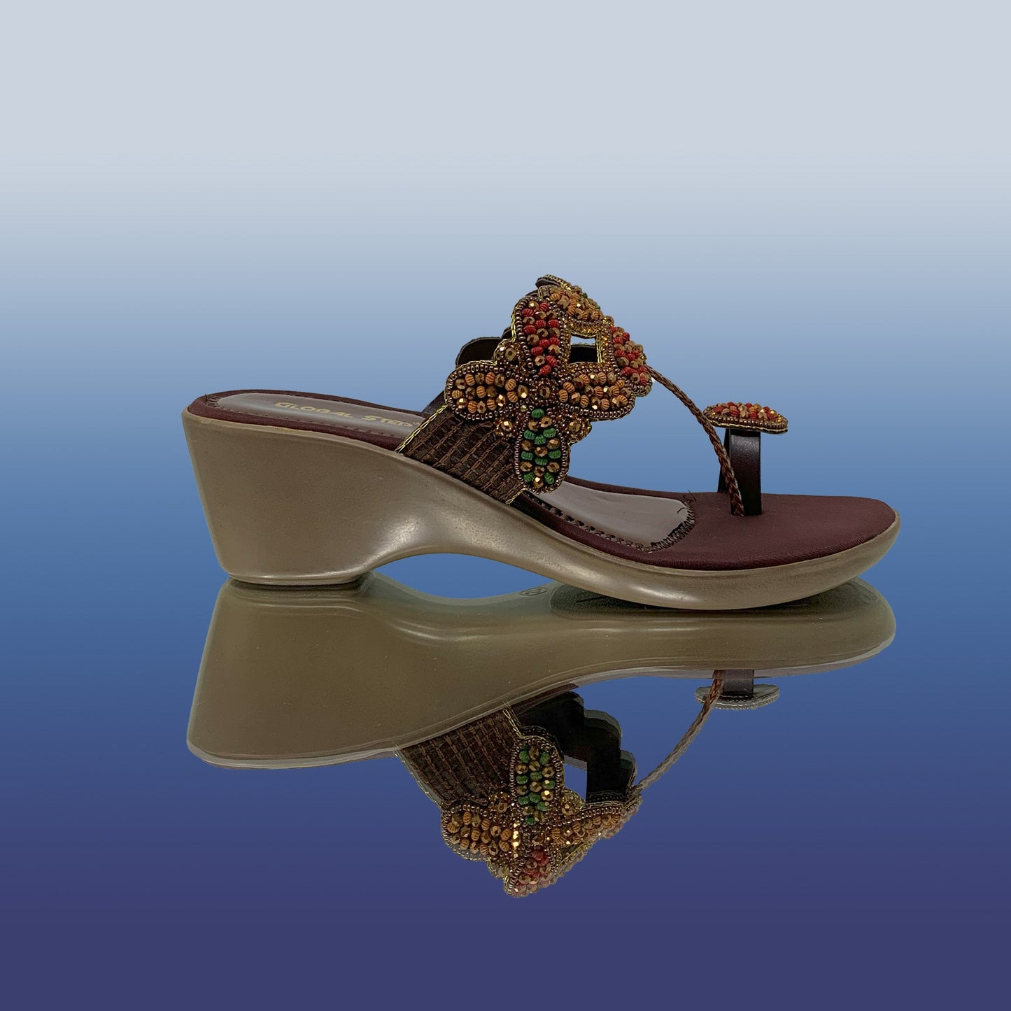 Brown Beaded Ethnic Wedges - GlobalStep - shoes - 36