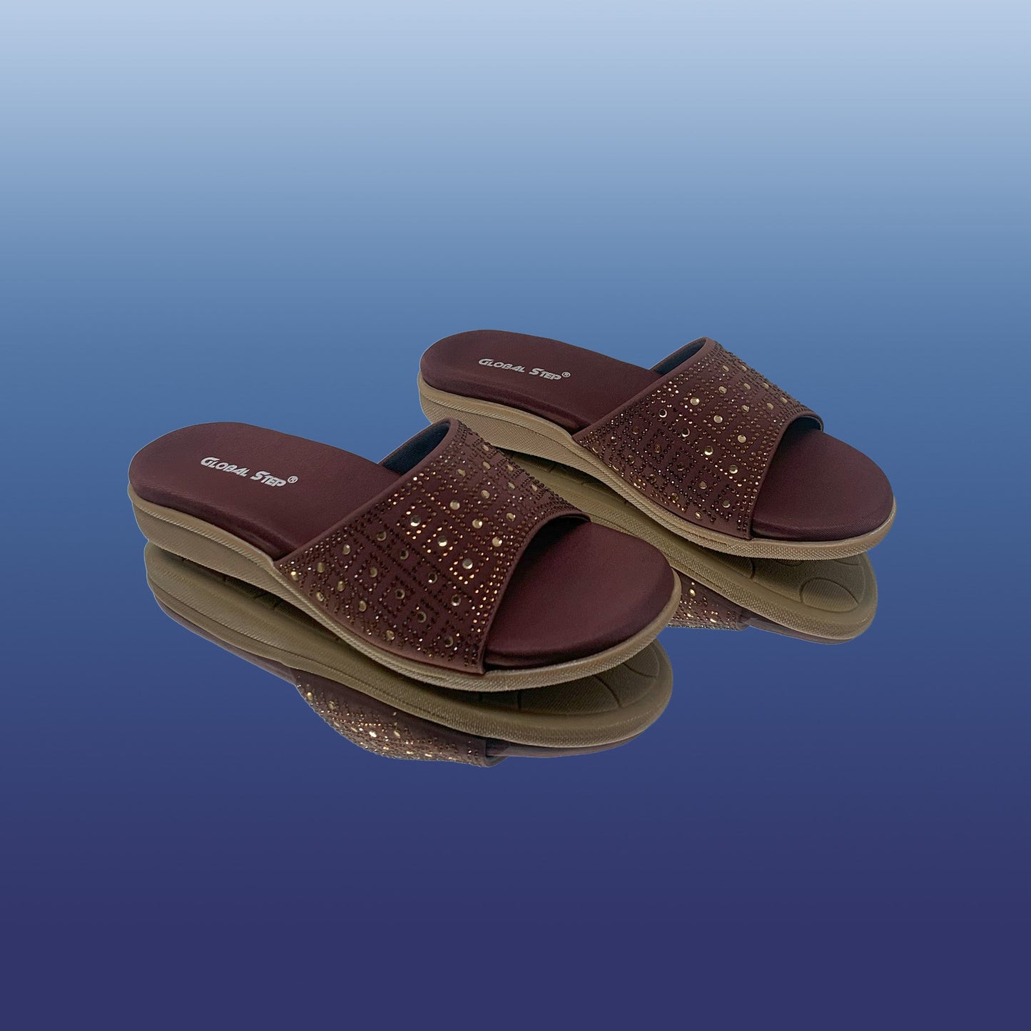 Brown Studded Slip - On Sandals - GlobalStep - shoes - 36